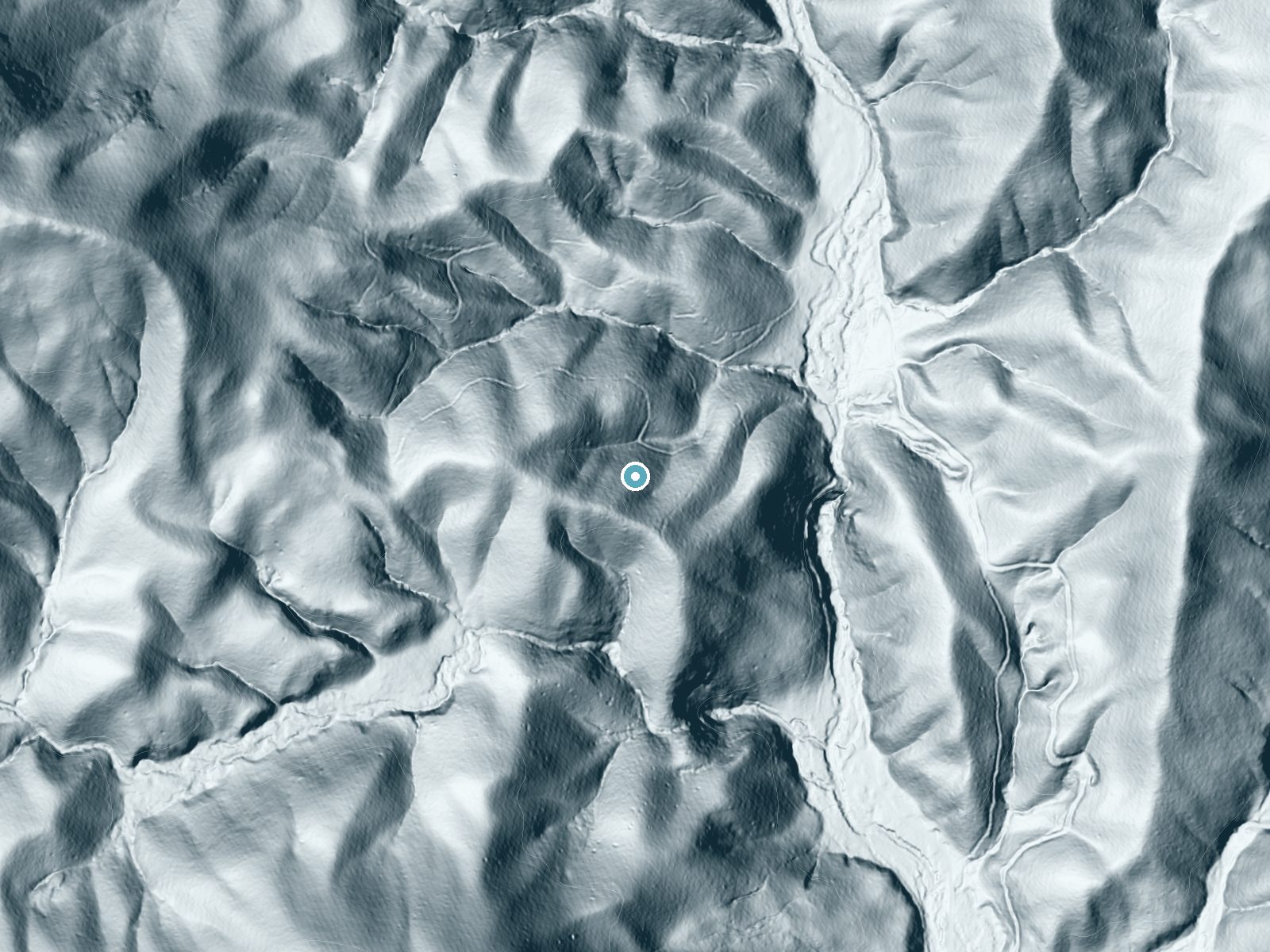 LiDAR bare-earth terrain around Horsetrough Falls near Helen, Georgia, showing about 213 feet of drop, a steep tiered drop, facing northeast