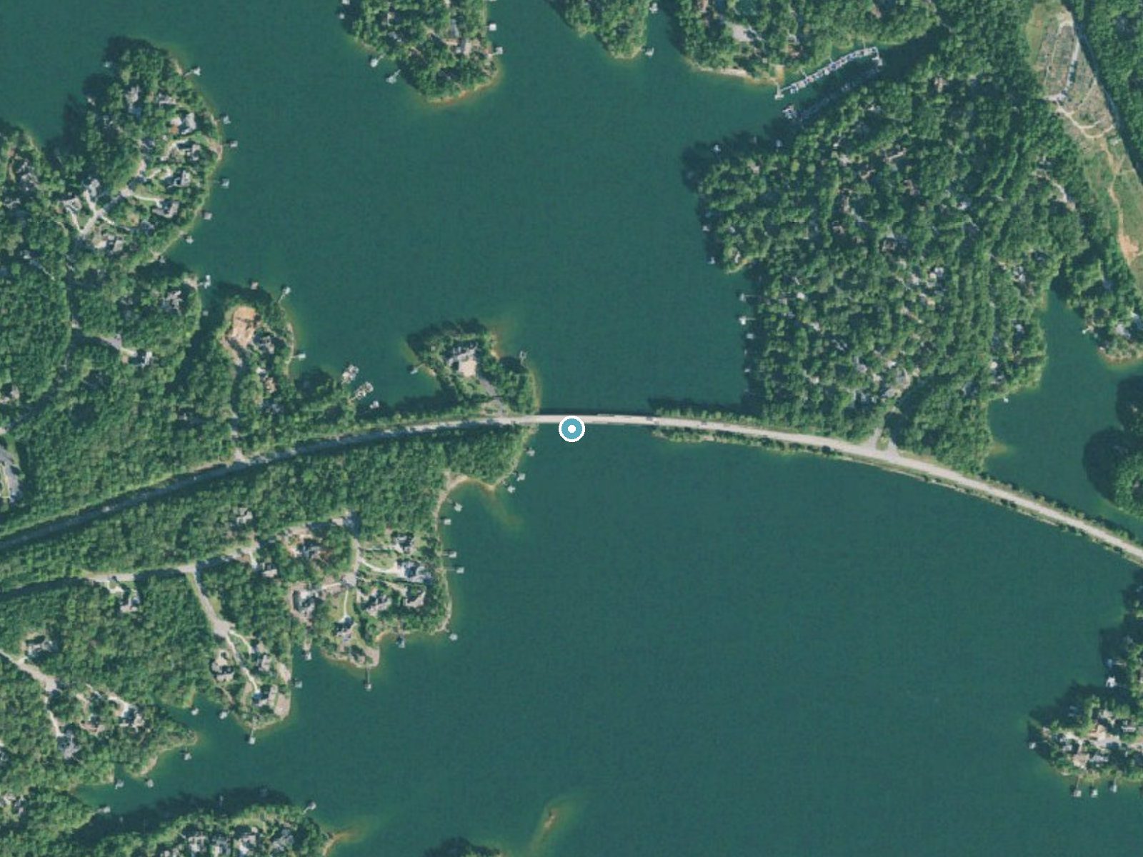 Aerial photo of the same ground around High Falls near Keowee Key, South Carolina, for comparison with the lidar view