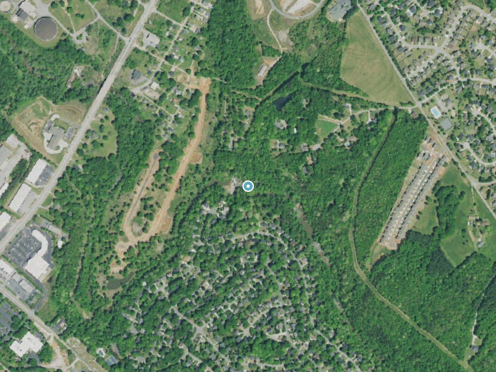 Aerial photo of the same ground around Pelham Falls near Five Forks, South Carolina, for comparison with the lidar view