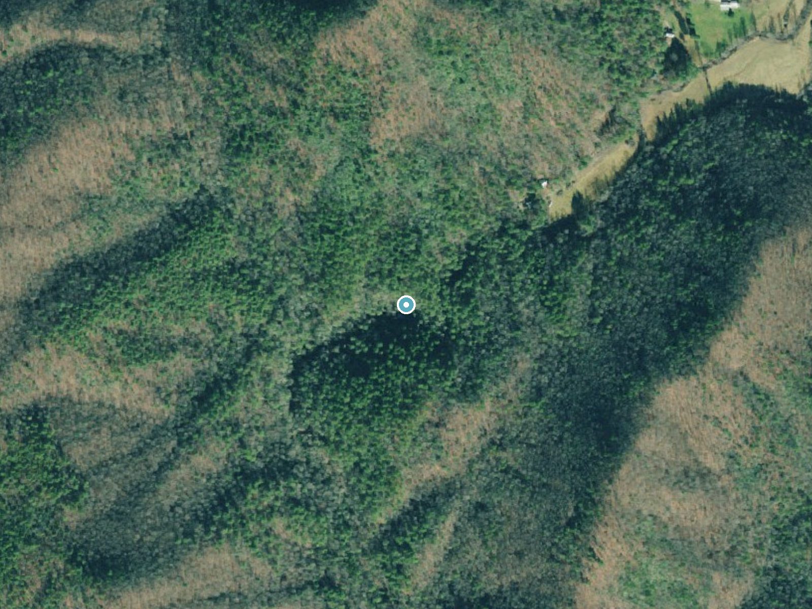 Aerial photo of the same ground around Timpson Falls near Clayton, Georgia, for comparison with the lidar view