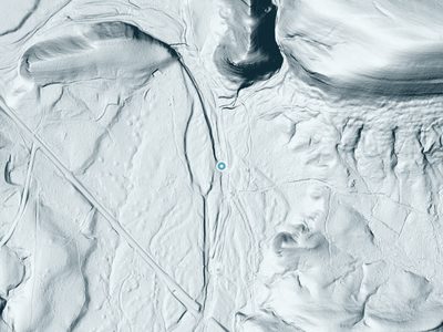LiDAR terrain view around Sausmann Falls in Arkansas, about 18 feet of drop