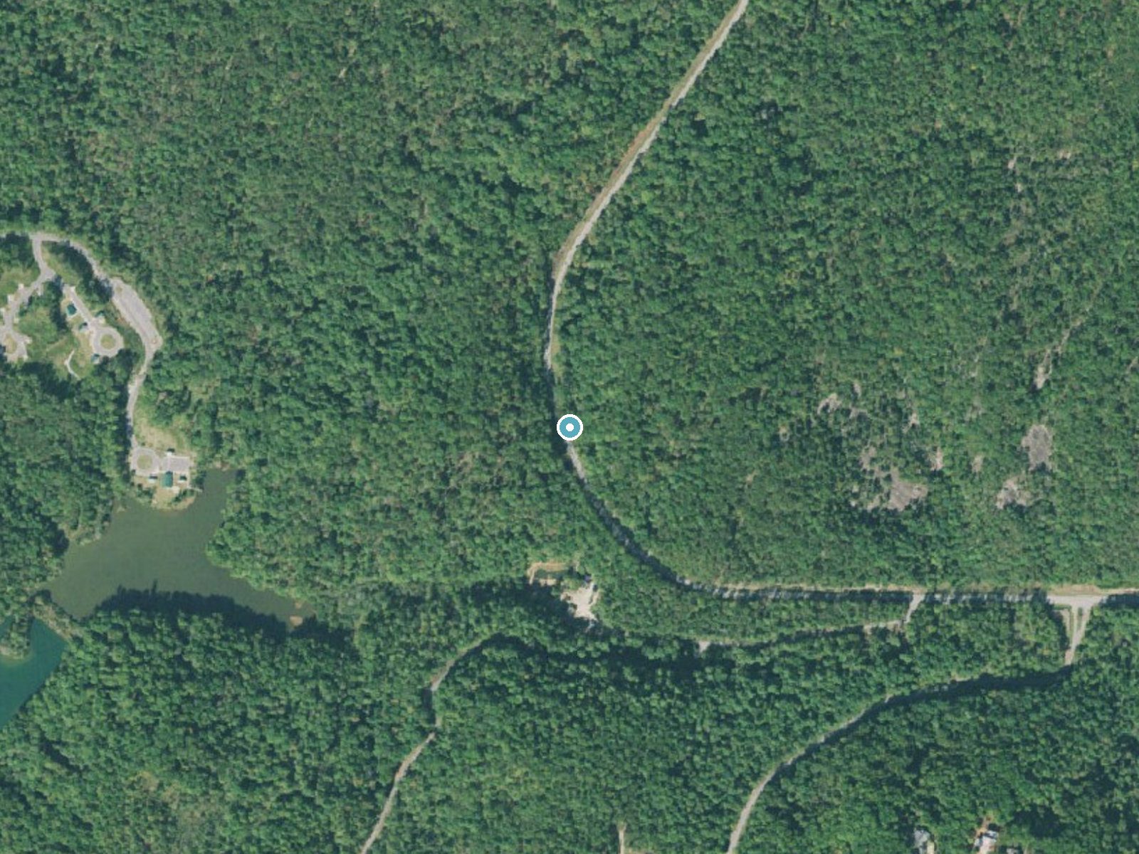 Aerial photo of the same ground around Clearwater Falls near Salem, South Carolina, for comparison with the lidar view