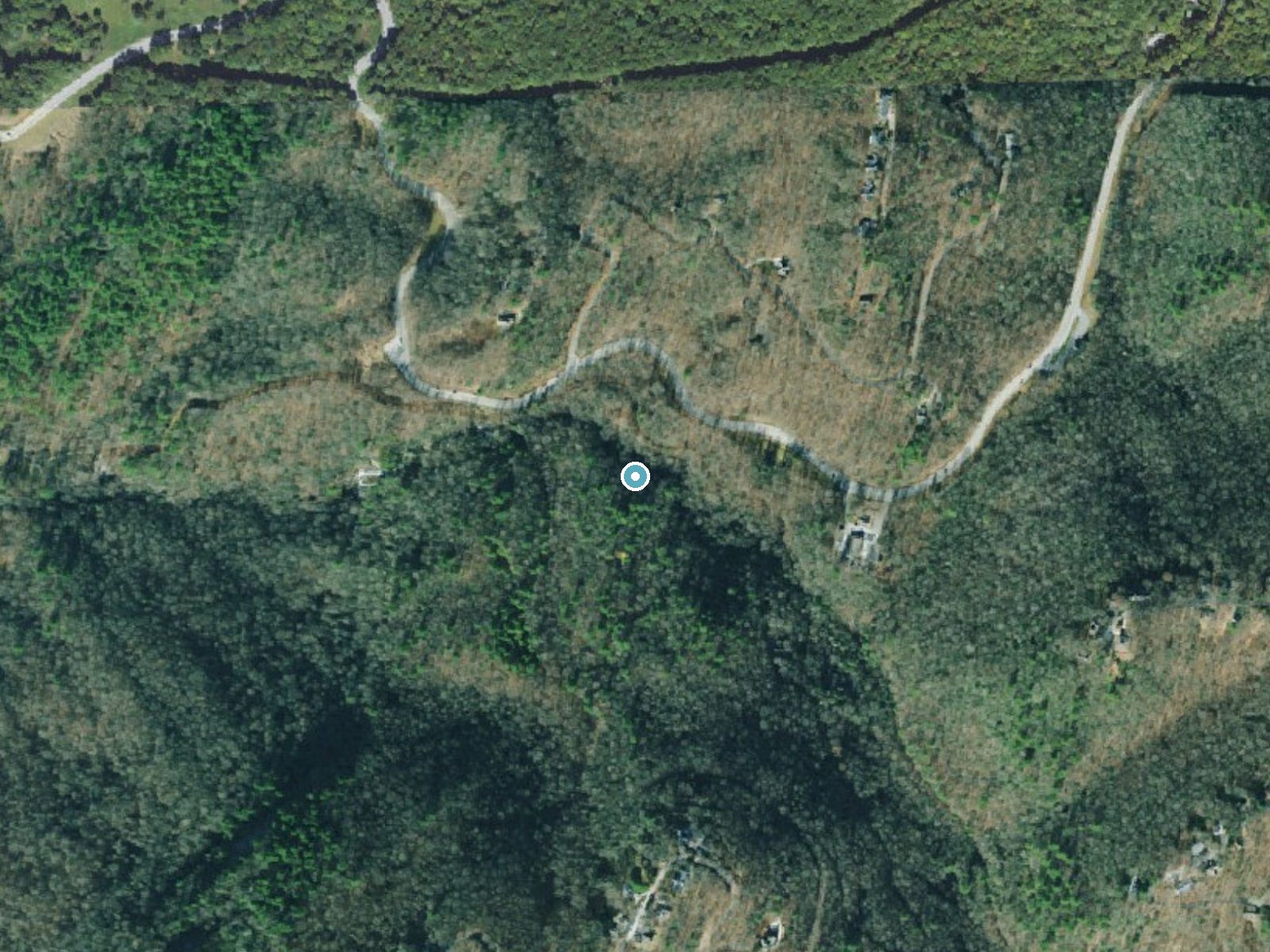Aerial photo of the same ground around Estatoah Falls near Sky Valley, Georgia, for comparison with the lidar view