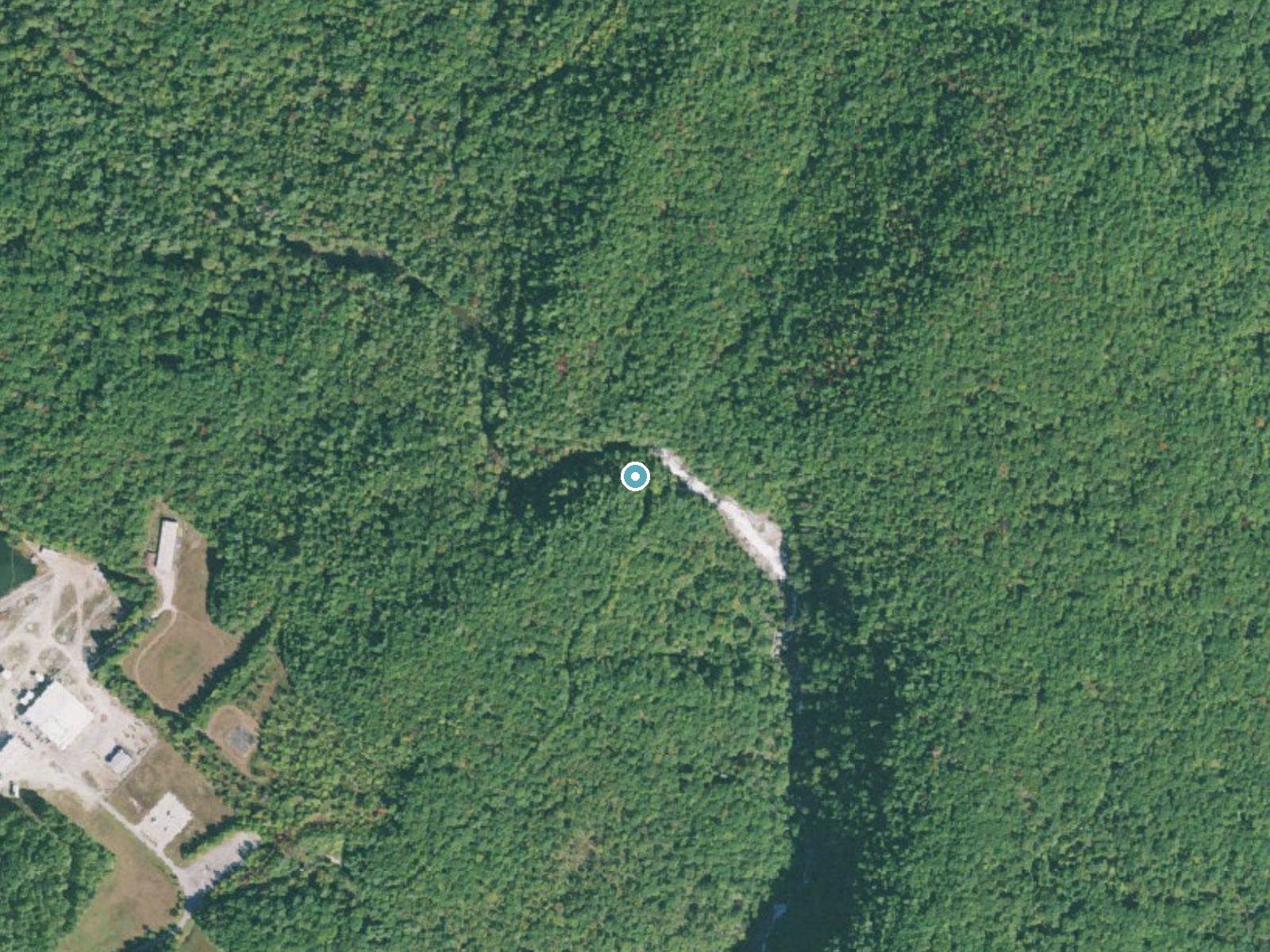 Aerial photo of the same ground around Lower Falls near Salem, South Carolina, for comparison with the lidar view
