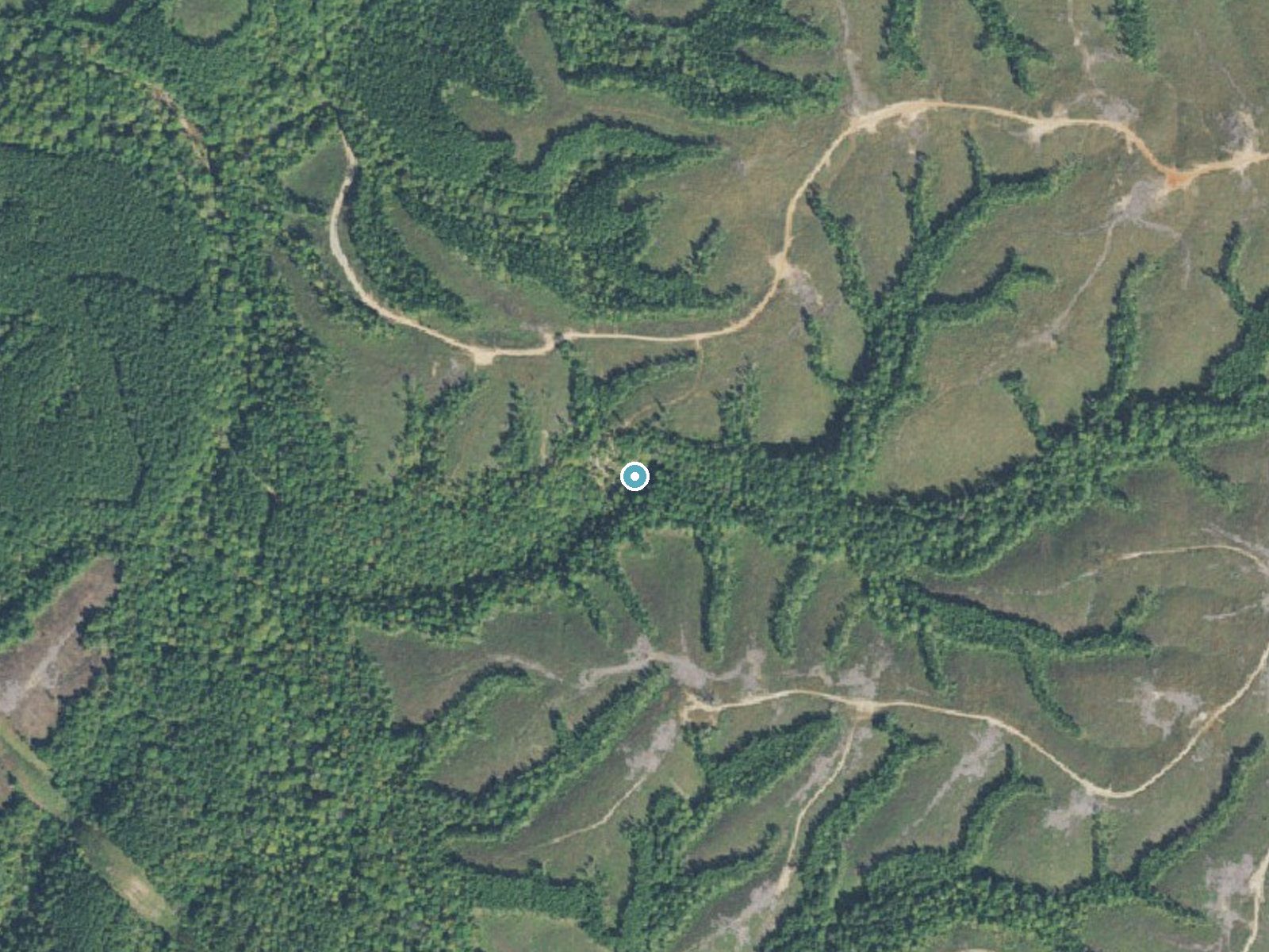 Aerial photo of the same ground around Rainbow Falls near Counce, Tennessee, for comparison with the lidar view