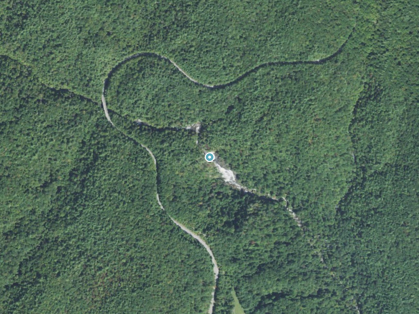Aerial photo of the same ground around Upper Falls near Cashiers, North Carolina, for comparison with the lidar view