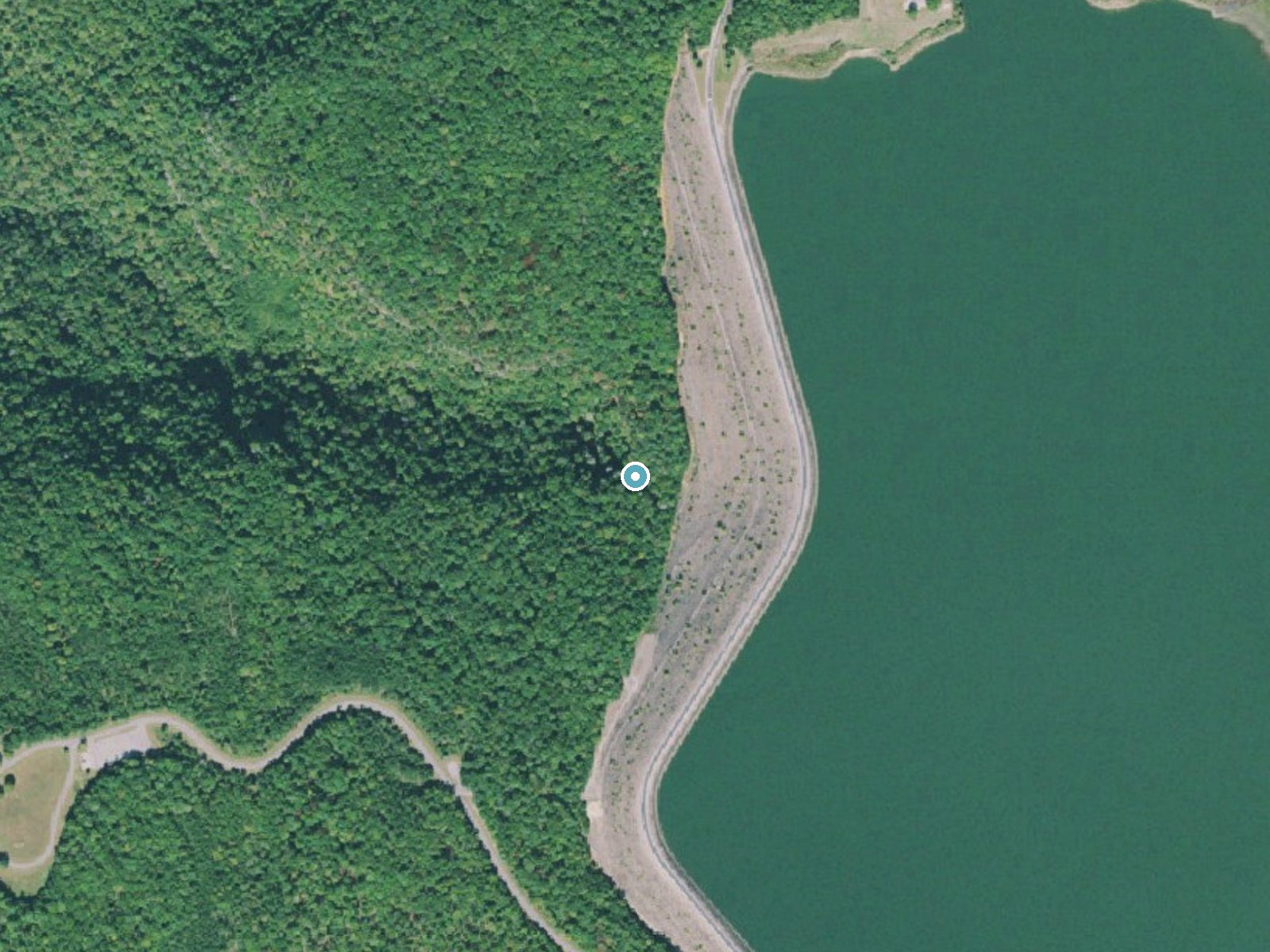 Aerial photo of the same ground around Laurel Falls near Wildwood, Tennessee, for comparison with the lidar view