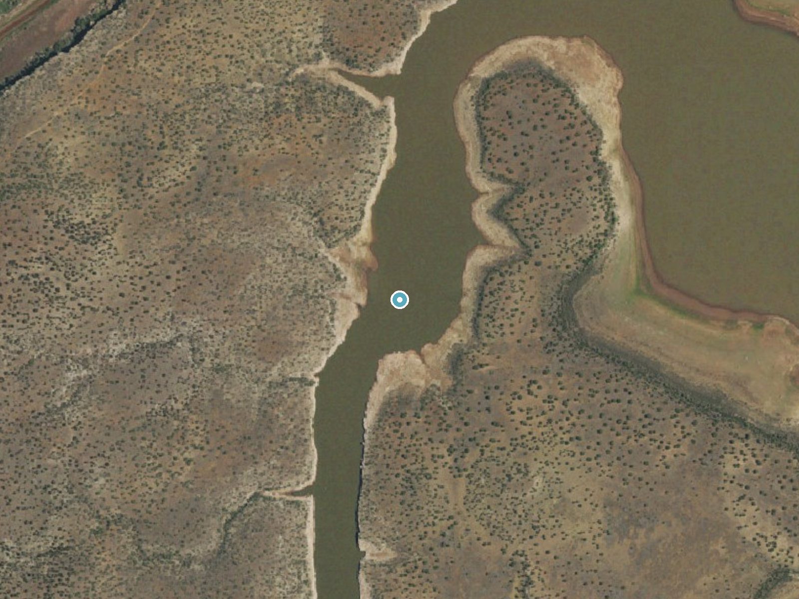Aerial photo of the same ground around Catfish Falls (historical) near Santa Rosa, New Mexico, for comparison with the lidar view