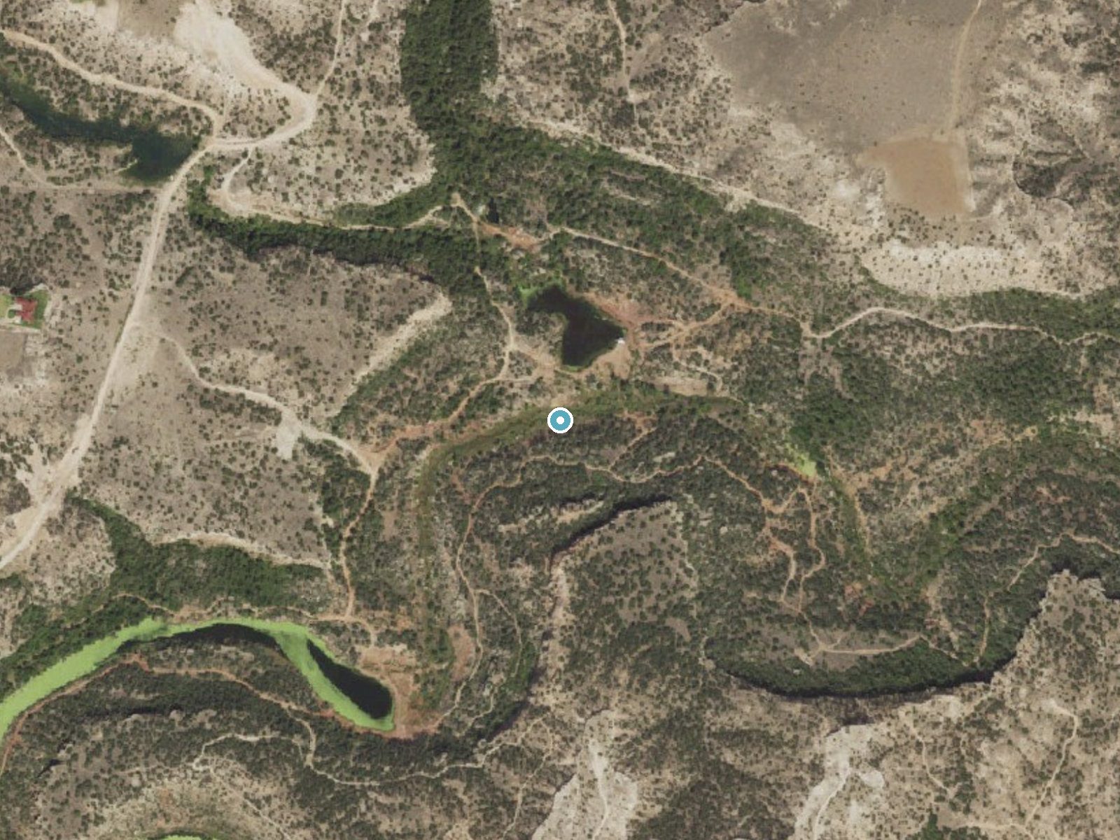 Aerial photo of the same ground around Little Falls near Lake Tanglewood, Texas, for comparison with the lidar view