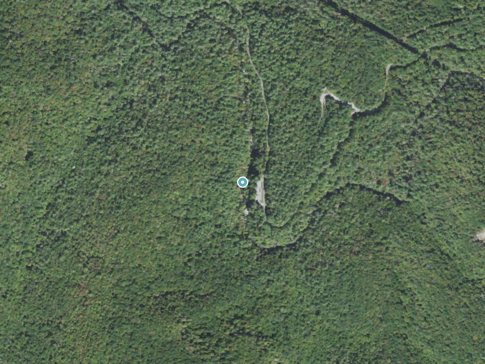 Aerial photo of the same ground around Dry Falls near Highlands, North Carolina, for comparison with the lidar view