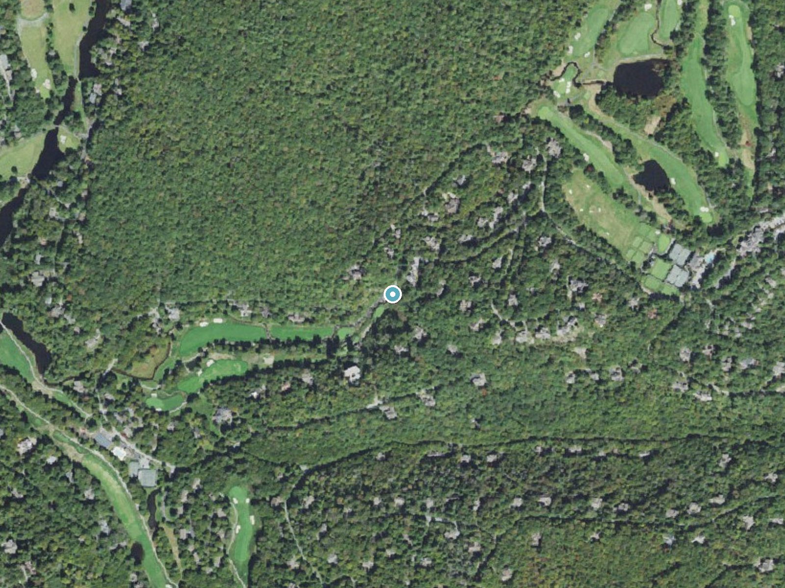 Aerial photo of the same ground around Highlands Falls near Highlands, North Carolina, for comparison with the lidar view