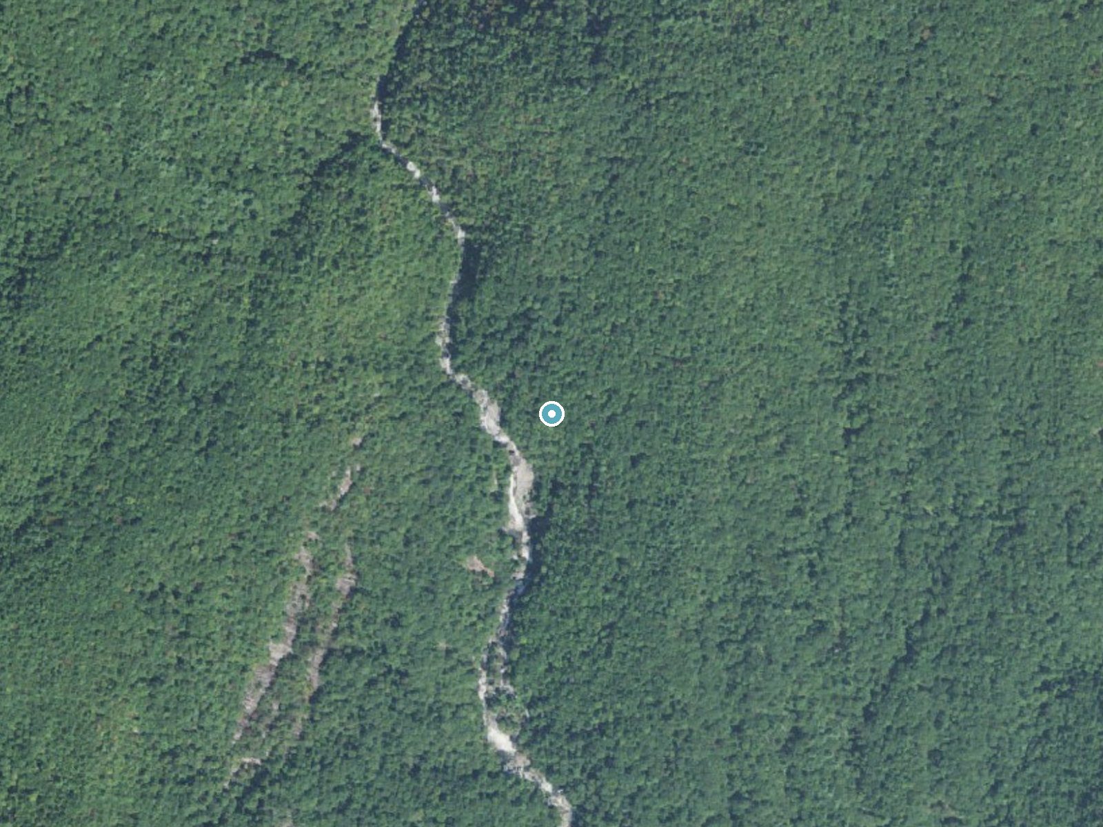 Aerial photo of the same ground around Windy Falls near Cashiers, North Carolina, for comparison with the lidar view