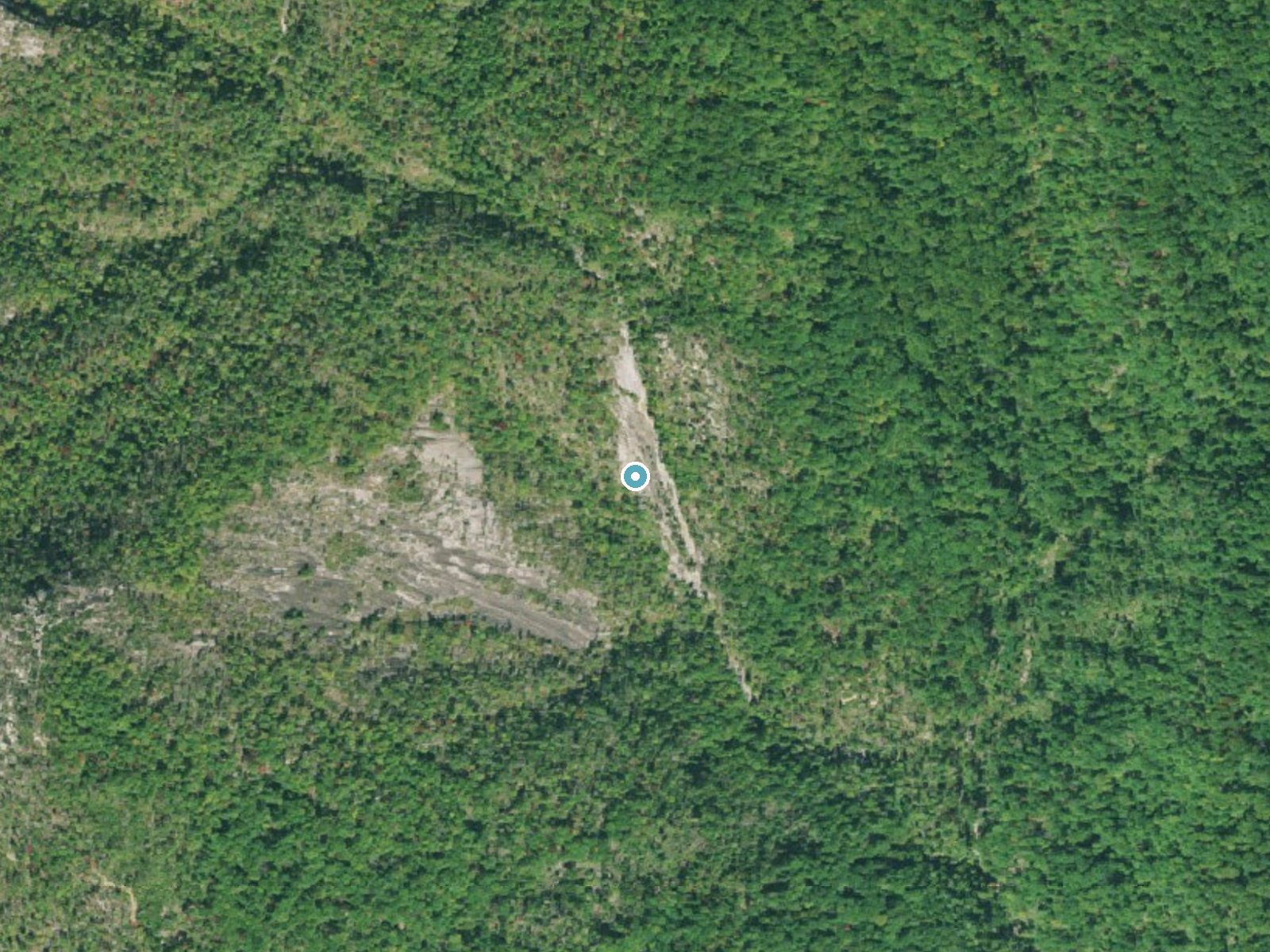 Aerial photo of the same ground around Slicking Falls near Caesars Head, South Carolina, for comparison with the lidar view