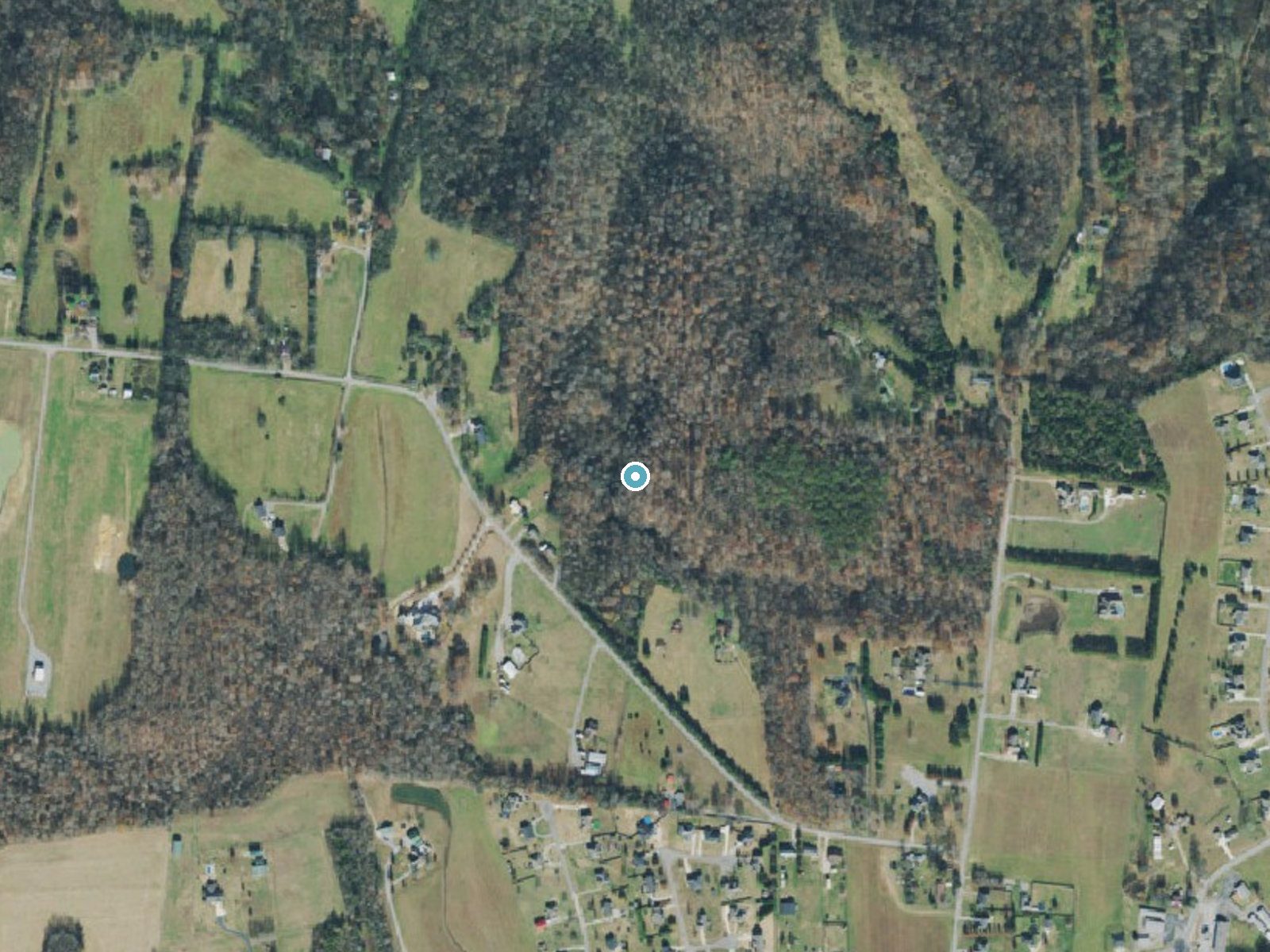 Aerial photo of the same ground around Boone Falls near Park City, Tennessee, for comparison with the lidar view