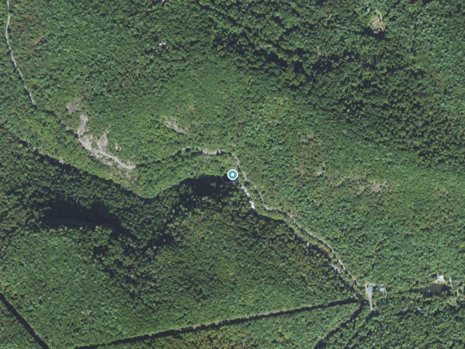 Aerial photo of the same ground around Cullasaja Falls near Highlands, North Carolina, for comparison with the lidar view