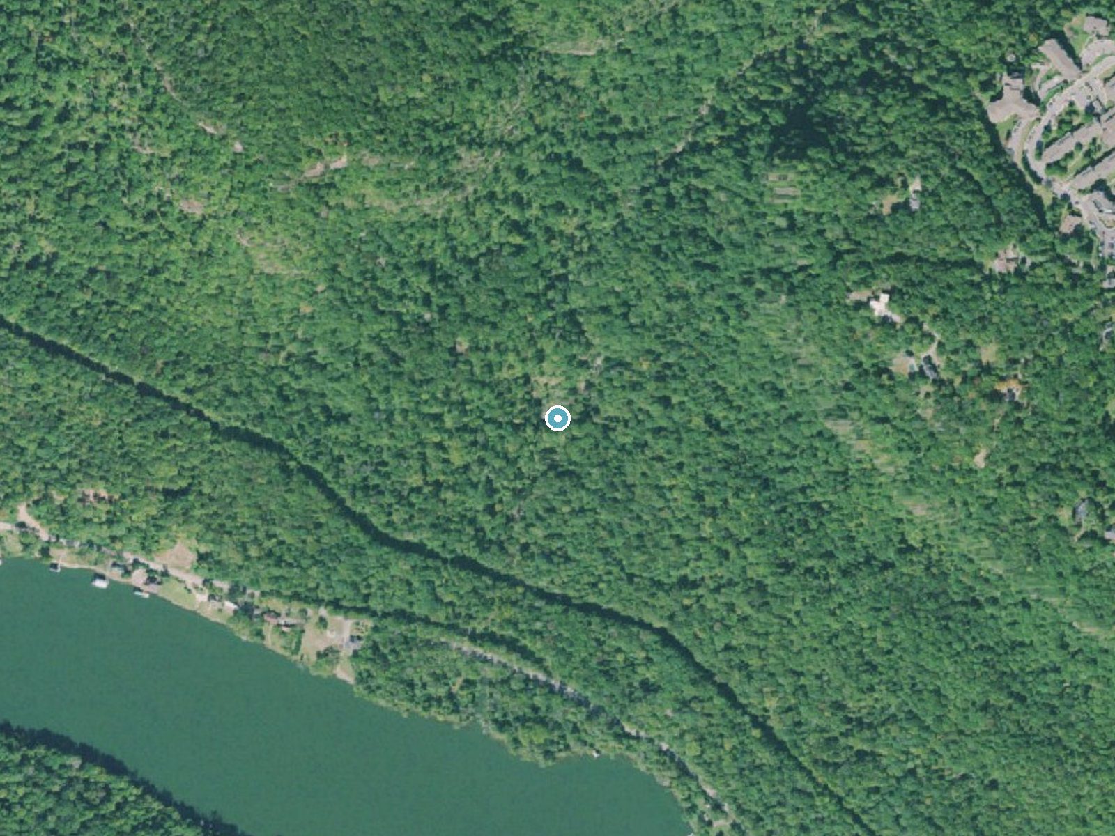 Aerial photo of the same ground around Three Creeks Falls near Signal Mountain, Tennessee, for comparison with the lidar view