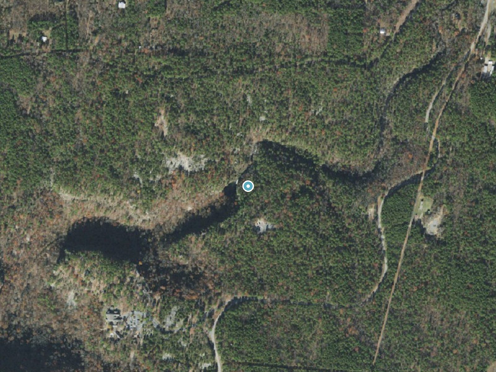 Aerial photo of the same ground around Cedar Falls near Adona, Arkansas, for comparison with the lidar view