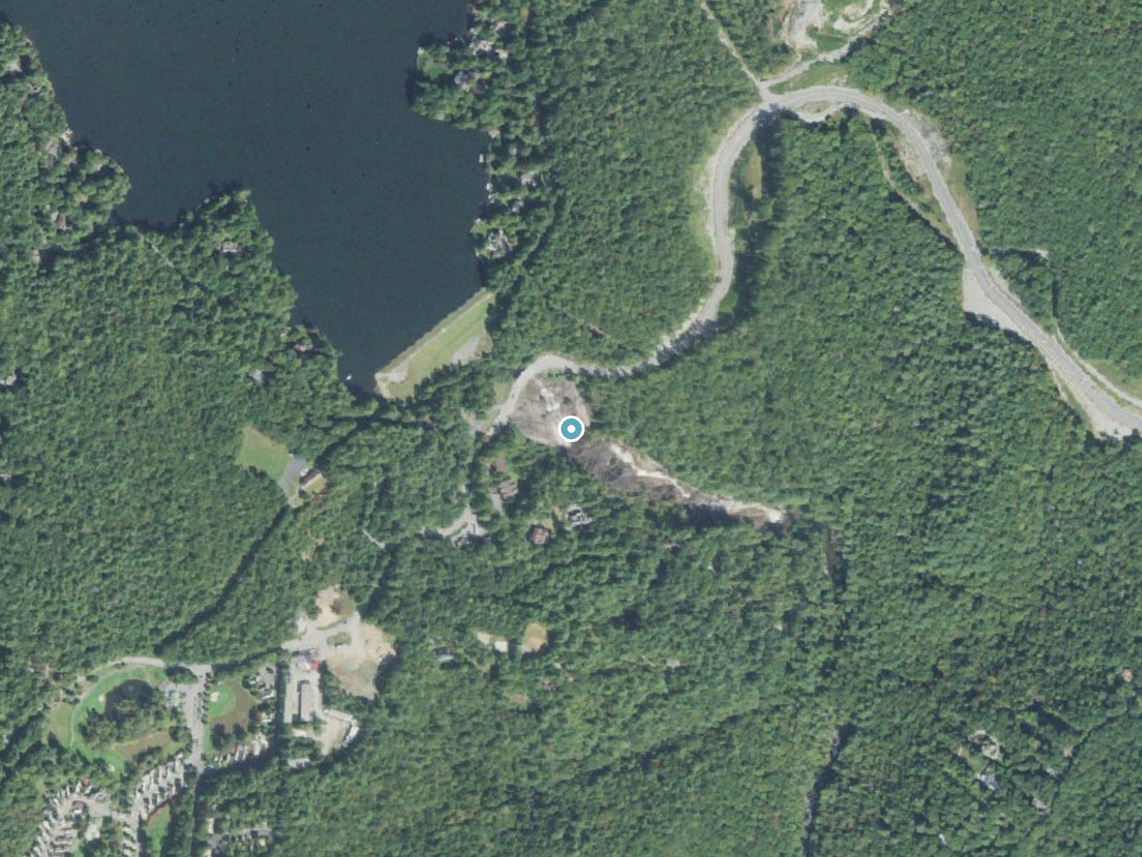 Aerial photo of the same ground around Toxaway Falls near Rosman, North Carolina, for comparison with the lidar view