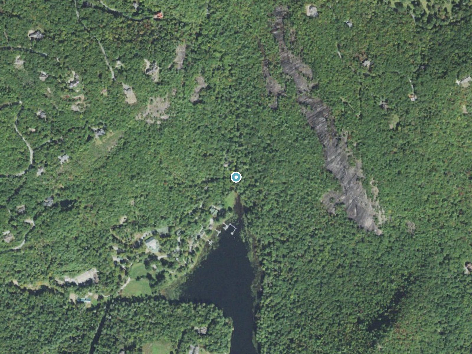 Aerial photo of the same ground around Fairfield Falls near Cashiers, North Carolina, for comparison with the lidar view