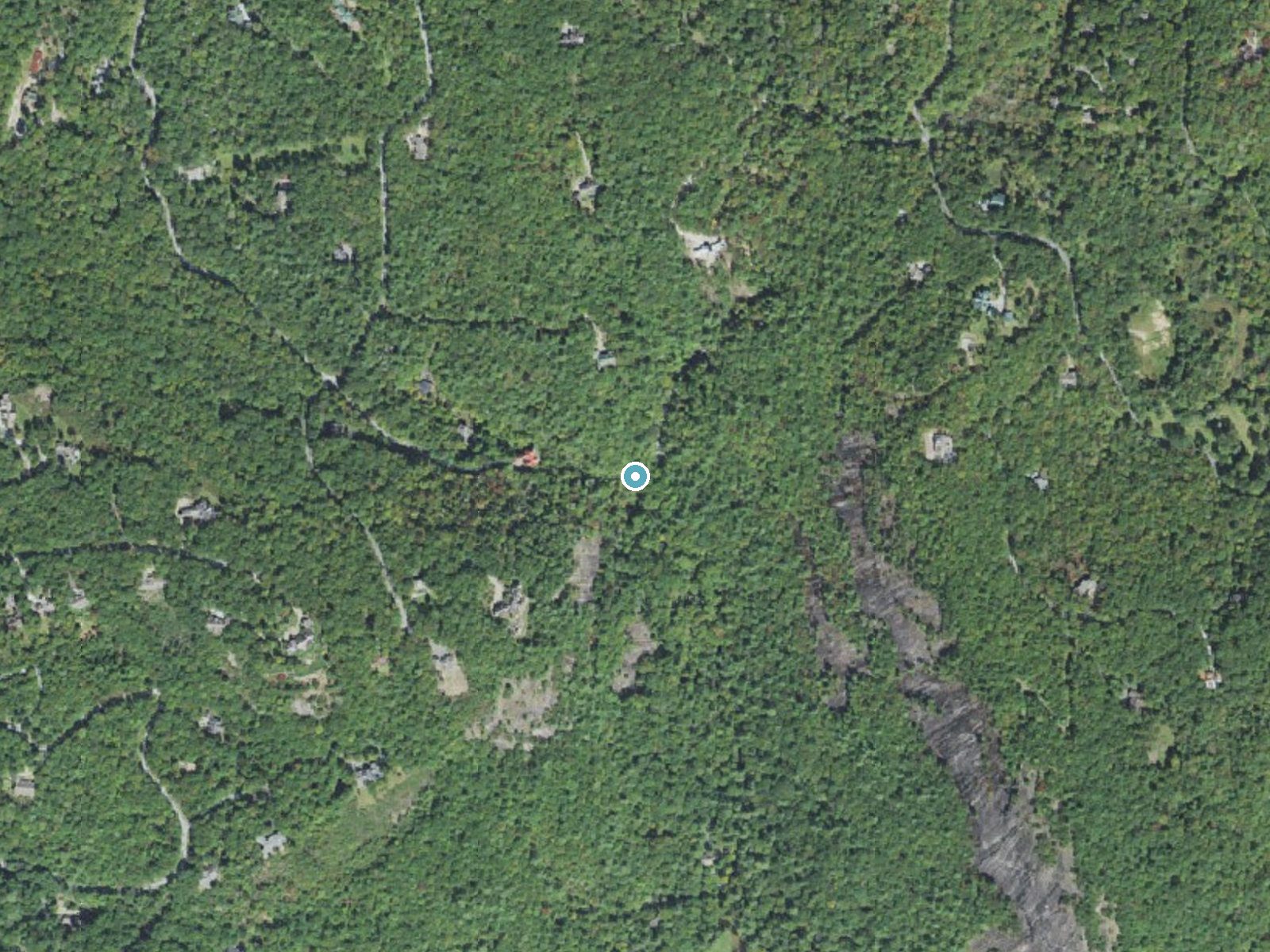 Aerial photo of the same ground around Twin Falls near Cashiers, North Carolina, for comparison with the lidar view
