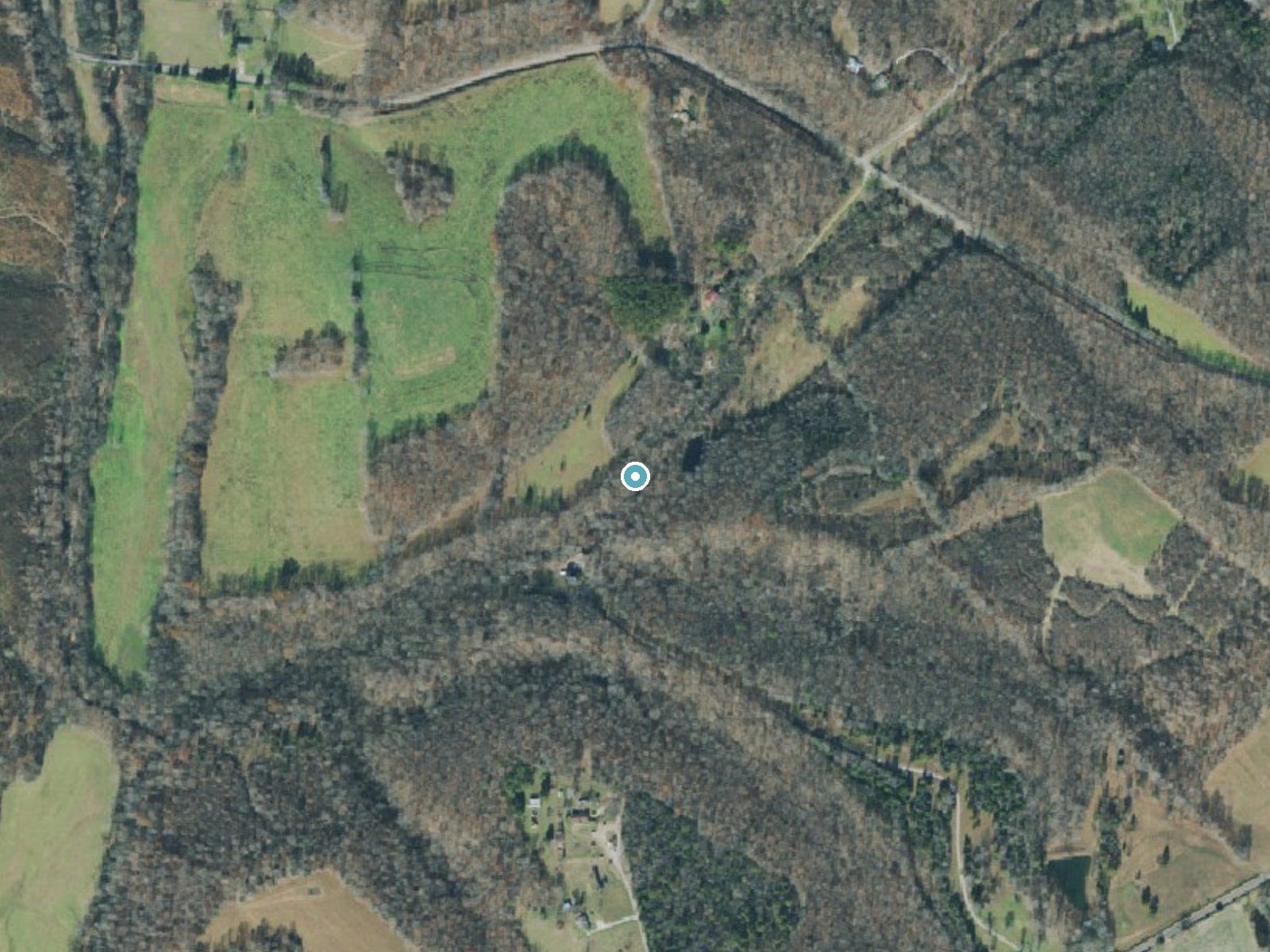 Aerial photo of the same ground around Copperas Falls near Leoma, Tennessee, for comparison with the lidar view
