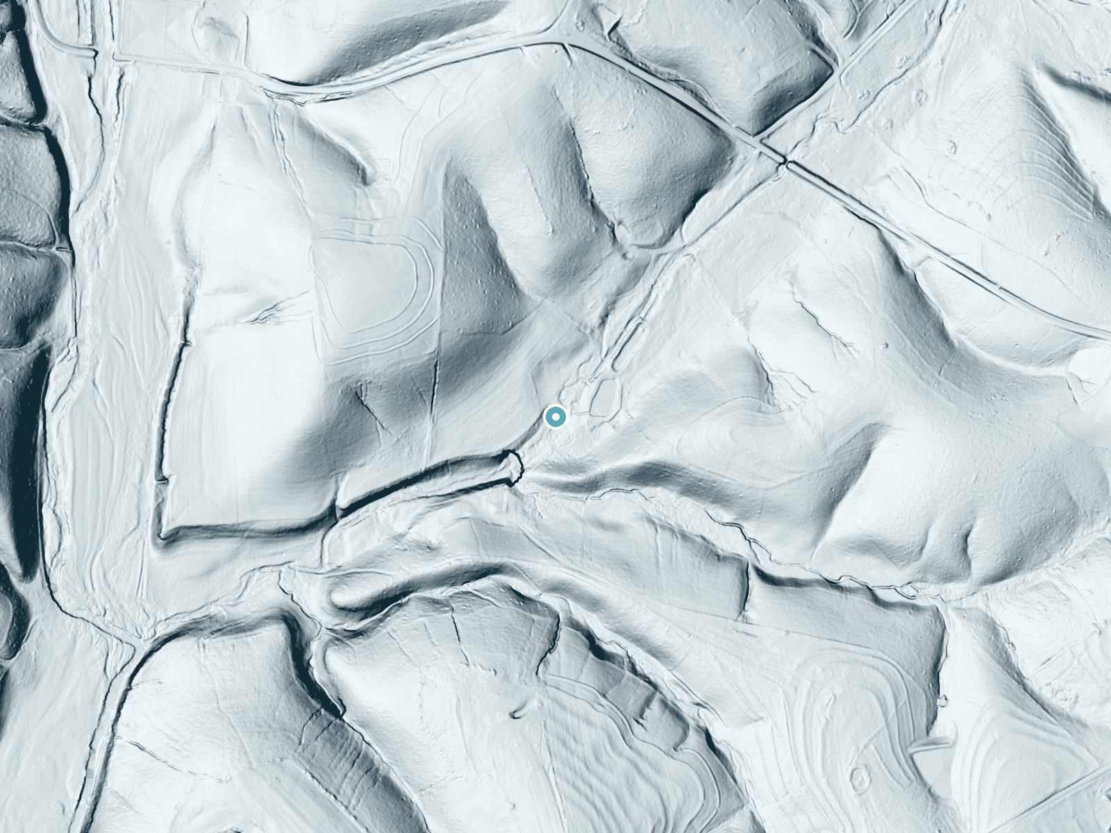 LiDAR bare-earth terrain around Copperas Falls near Leoma, Tennessee, showing about 21 feet of drop