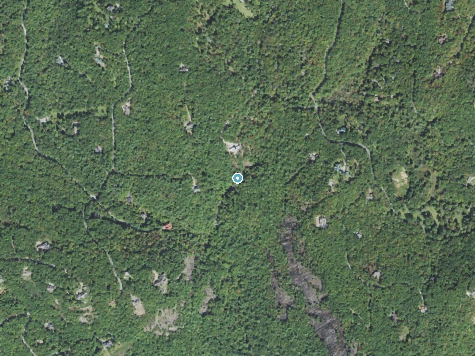 Aerial photo of the same ground around Maidenhair Falls near Cashiers, North Carolina, for comparison with the lidar view