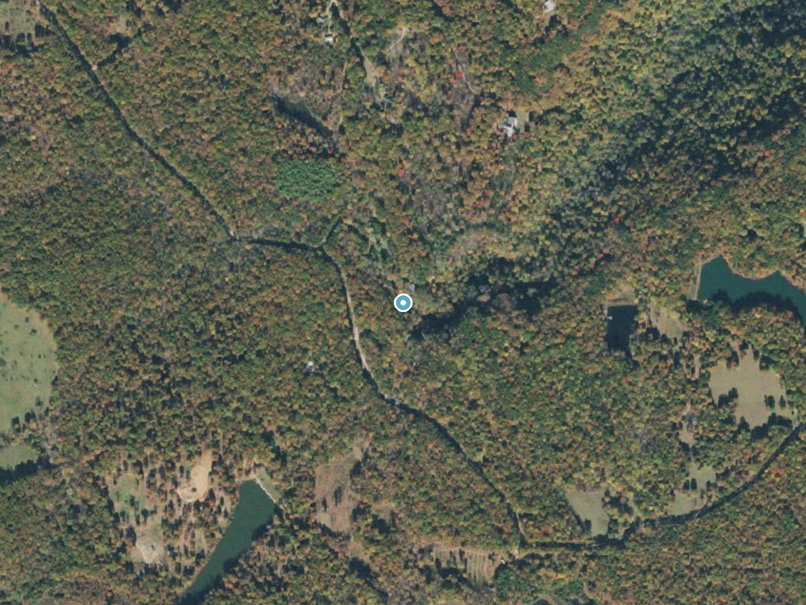 Aerial photo of the same ground around Jumpoff Falls near Monteagle, Tennessee, for comparison with the lidar view