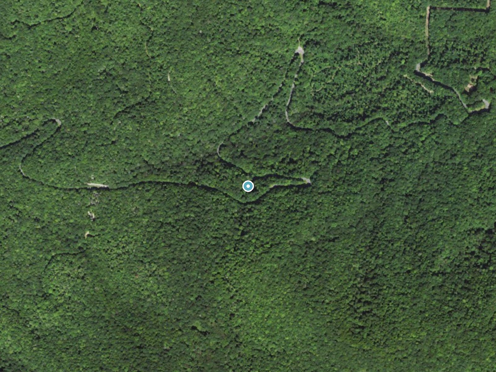 Aerial photo of the same ground around Berties Falls near Franklin, North Carolina, for comparison with the lidar view