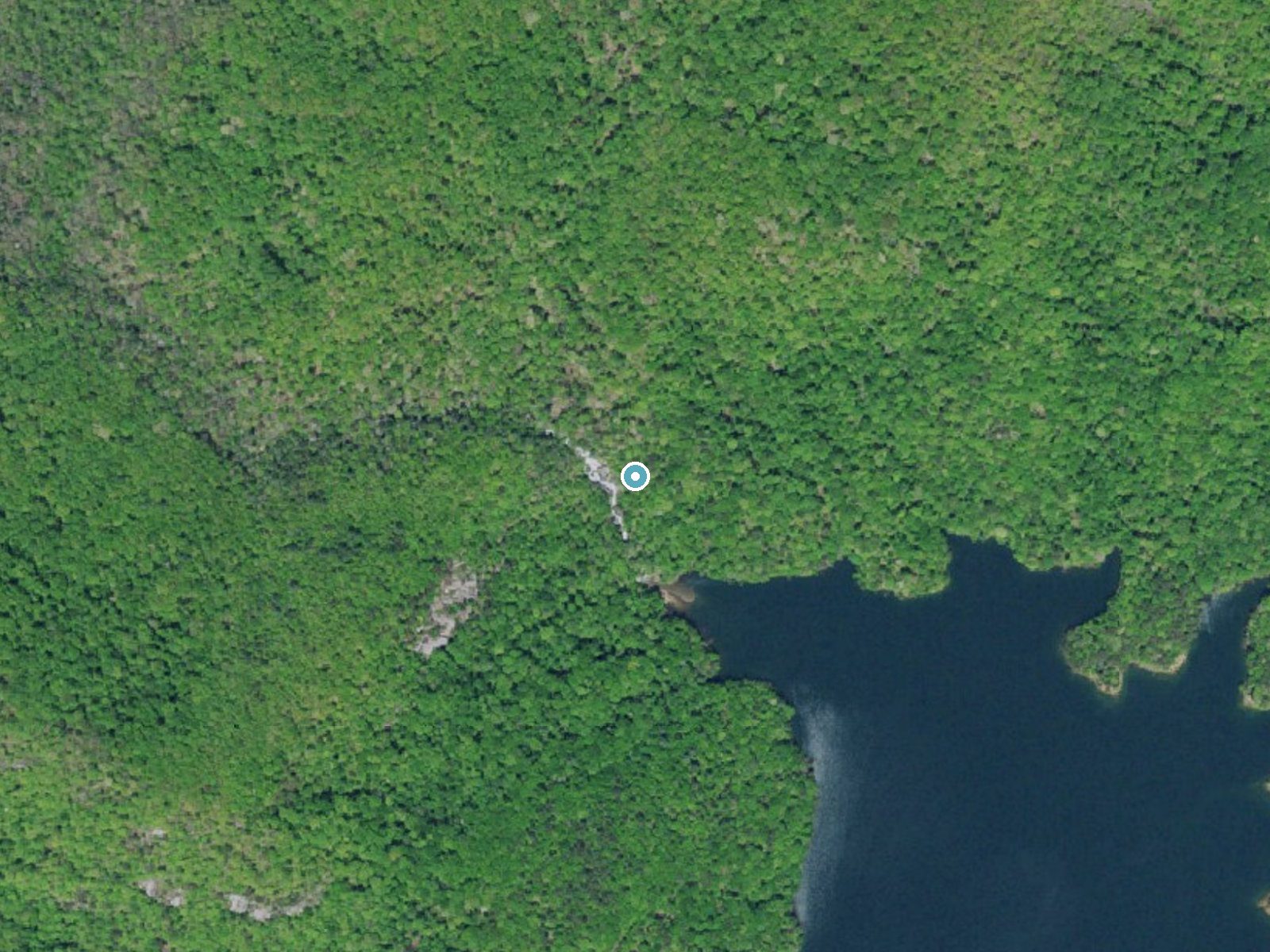 Aerial photo of the same ground around Big Falls near The Cliffs Valley, South Carolina, for comparison with the lidar view