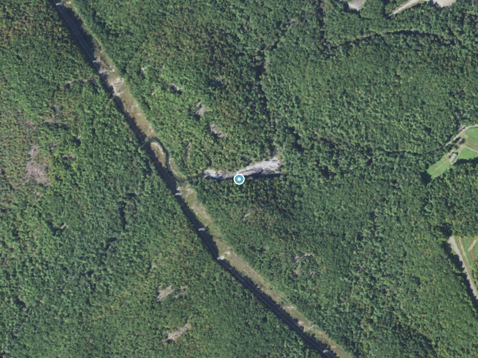 Aerial photo of the same ground around Bridal Veil Falls near Caesars Head, North Carolina, for comparison with the lidar view