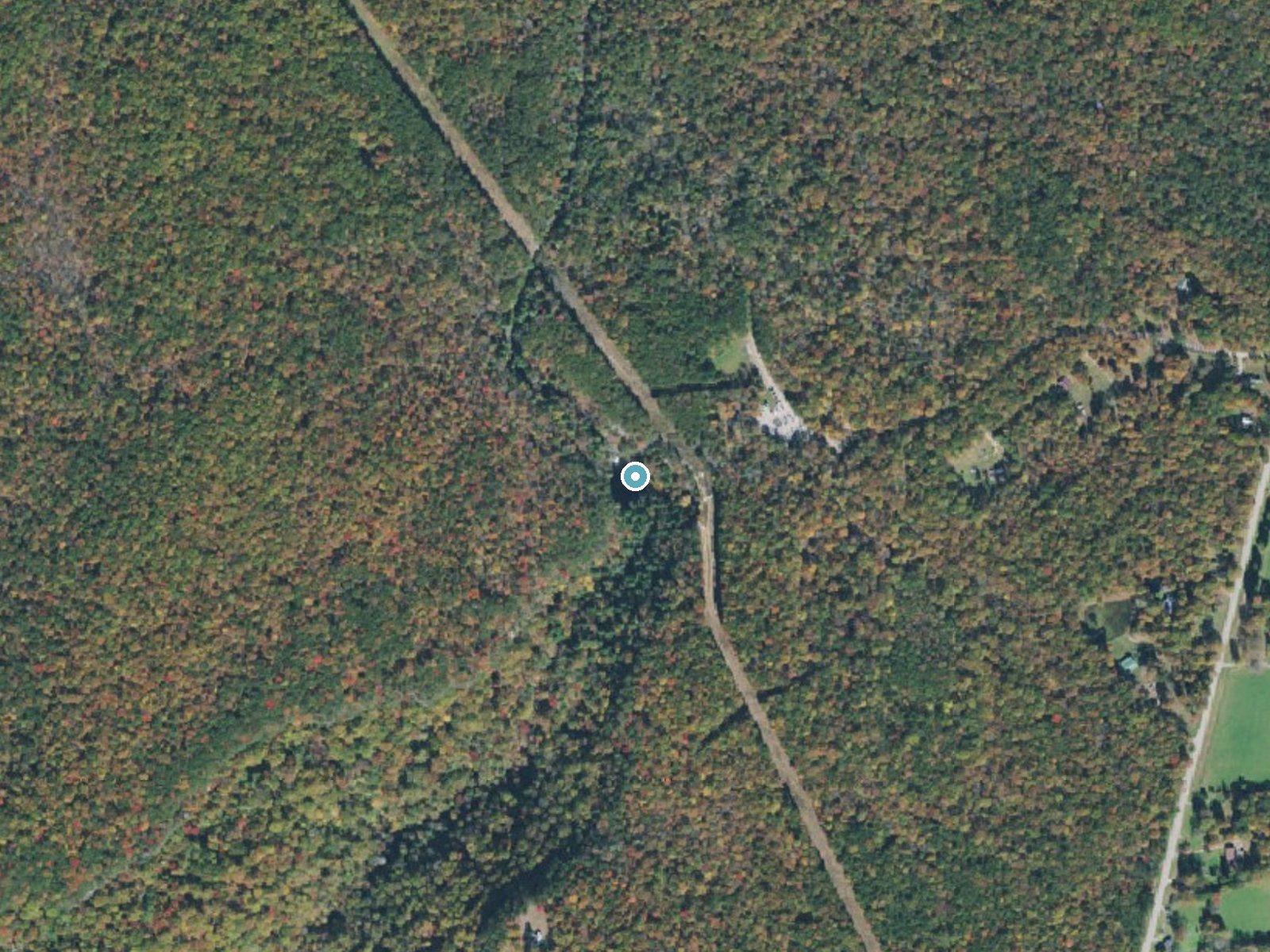 Aerial photo of the same ground around Foster Falls near Kimball, Tennessee, for comparison with the lidar view