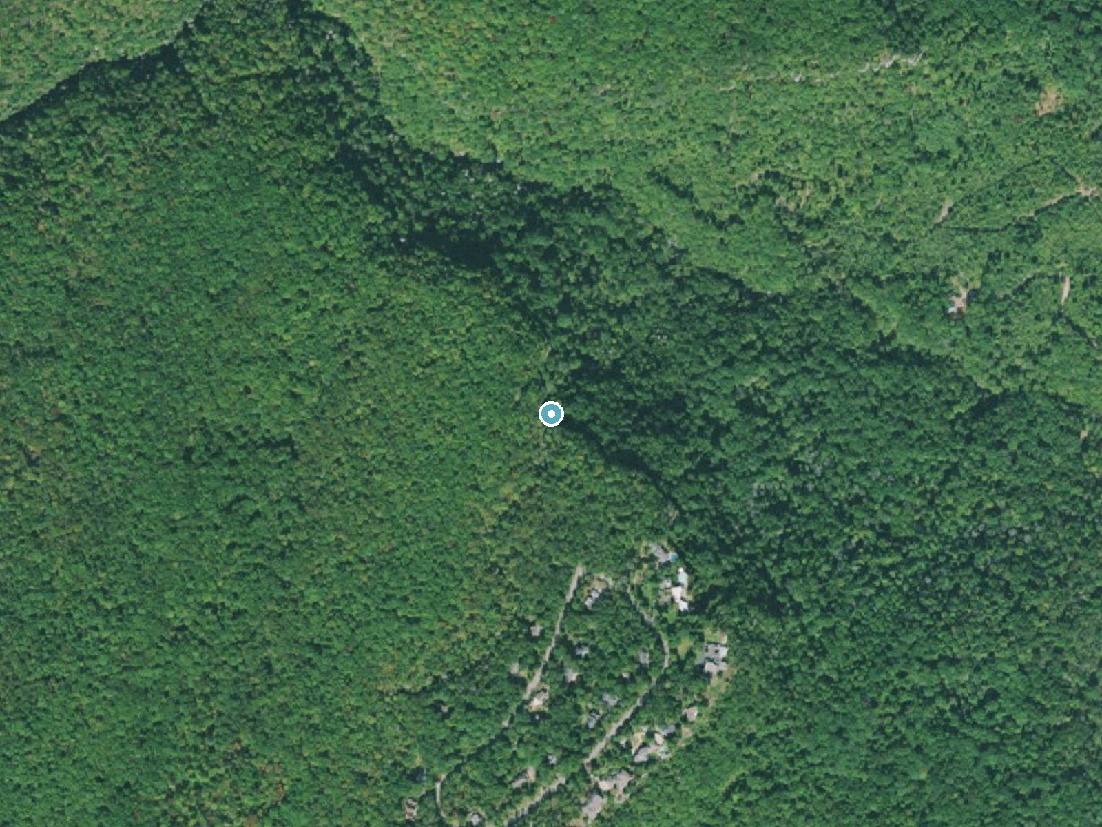 Aerial photo of the same ground around Falling Water Falls near Falling Water, Tennessee, for comparison with the lidar view