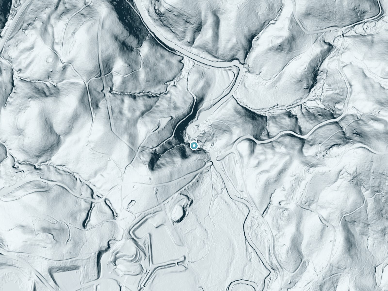 LiDAR bare-earth terrain around High Falls near Caesars Head, North Carolina, showing about 151 feet of drop, a steep tiered drop, facing north