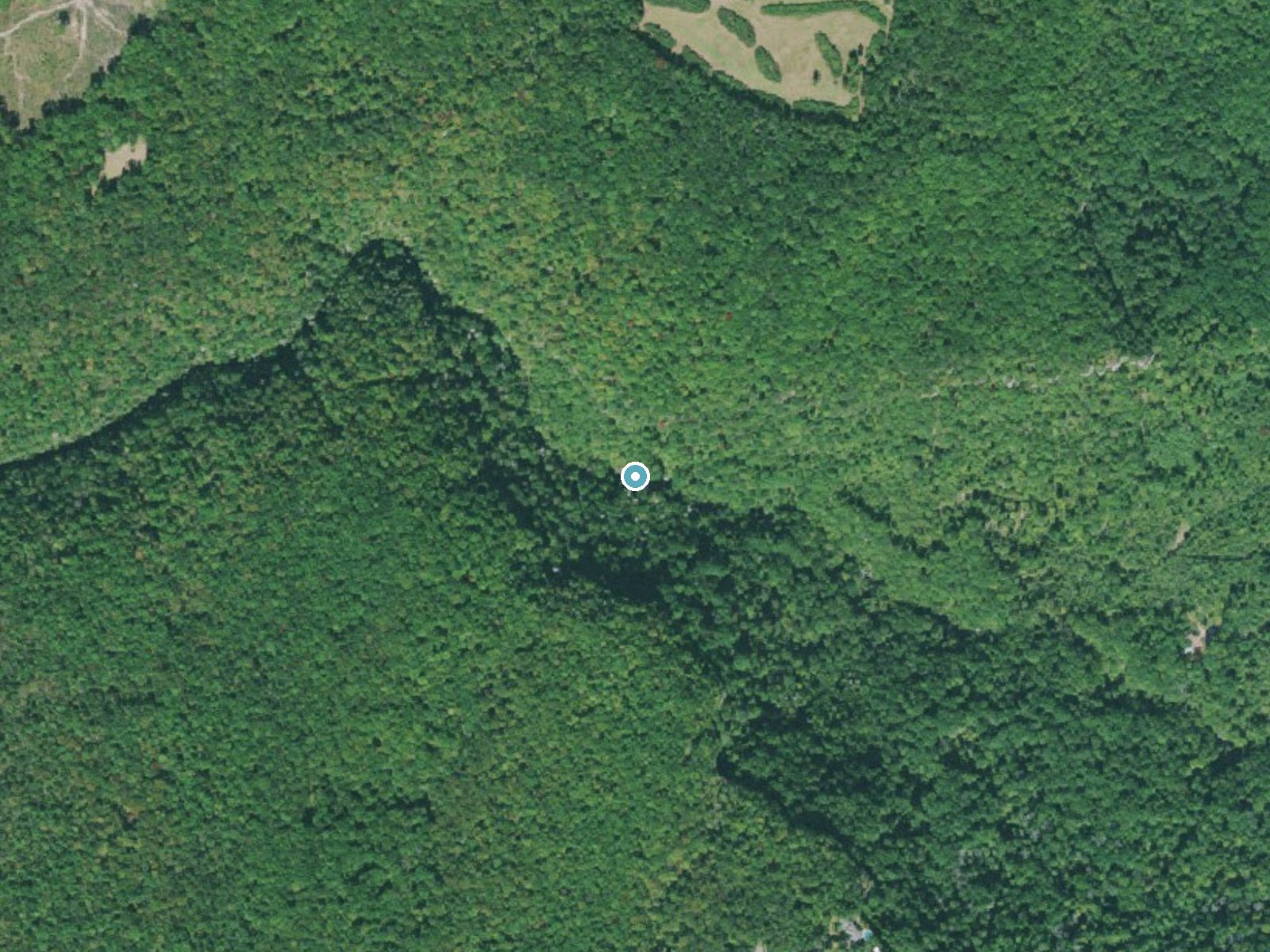 Aerial photo of the same ground around Slider Falls near Falling Water, Tennessee, for comparison with the lidar view