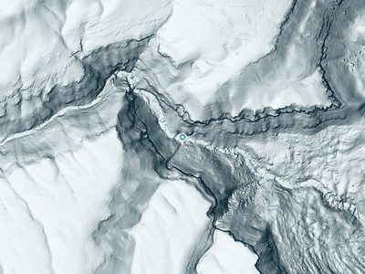 LiDAR terrain view around Flatrock Falls in Tennessee, about 297 feet of drop