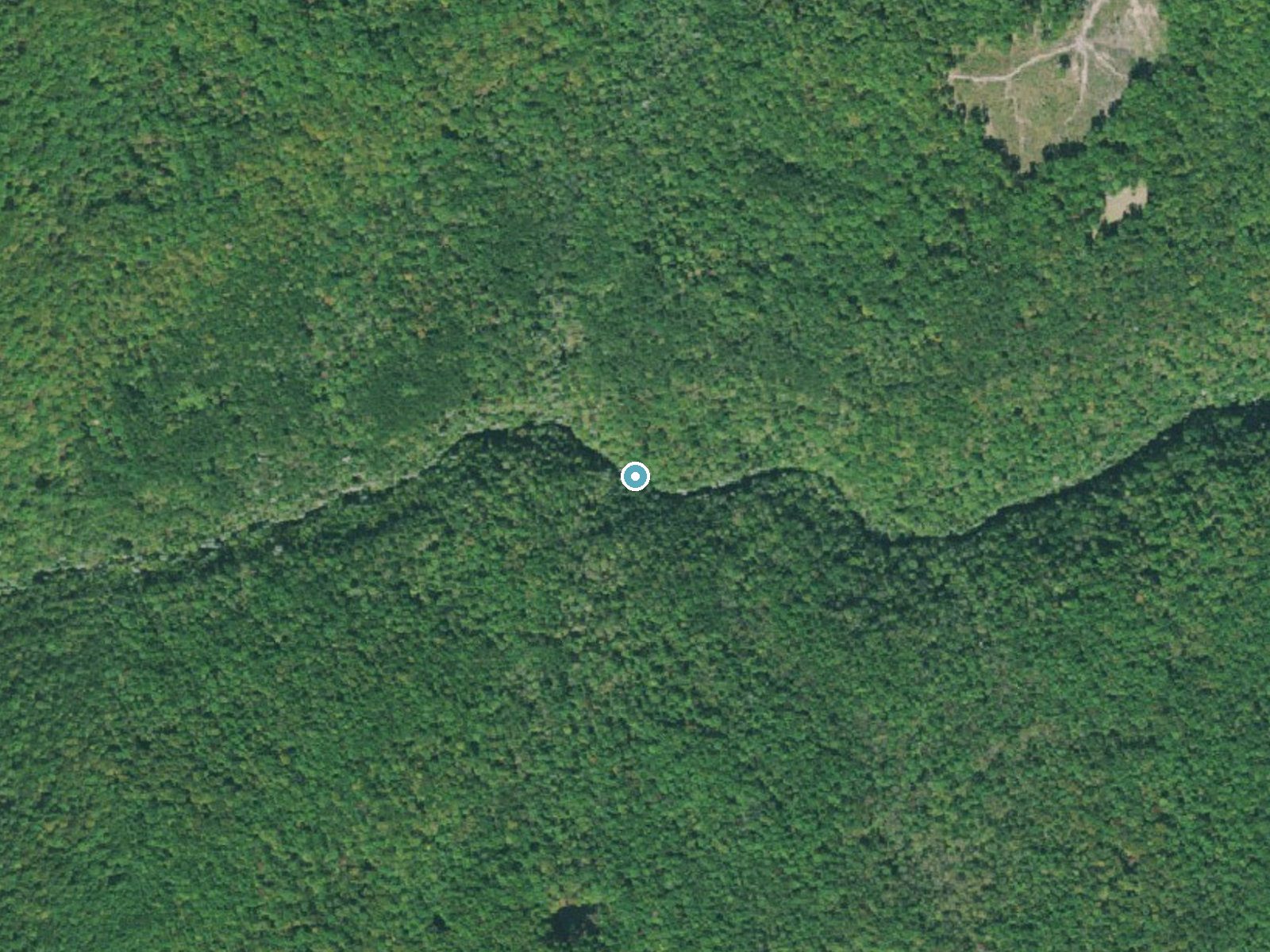 Aerial photo of the same ground around Rockstack Falls near Falling Water, Tennessee, for comparison with the lidar view