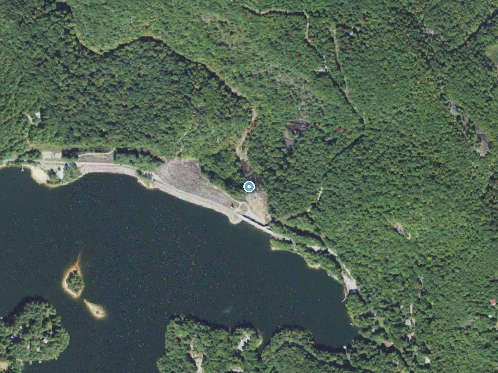 Aerial photo of the same ground around Onion Falls near Glenville, North Carolina, for comparison with the lidar view