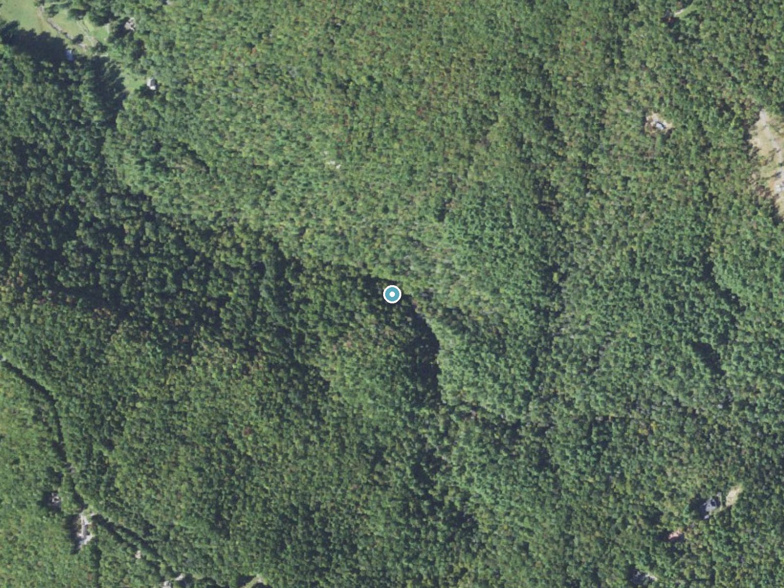 Aerial photo of the same ground around Maidenhair Falls near Brevard, North Carolina, for comparison with the lidar view