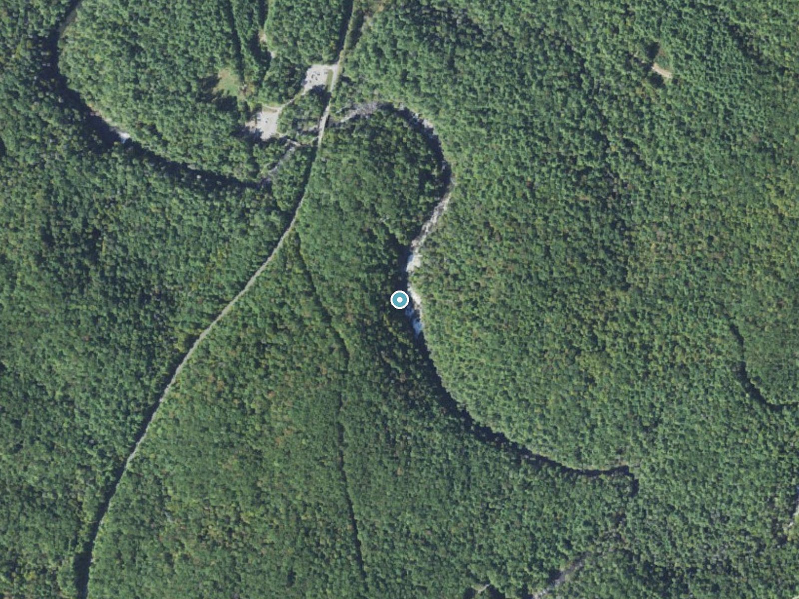 Aerial photo of the same ground around Triple Falls near Caesars Head, North Carolina, for comparison with the lidar view