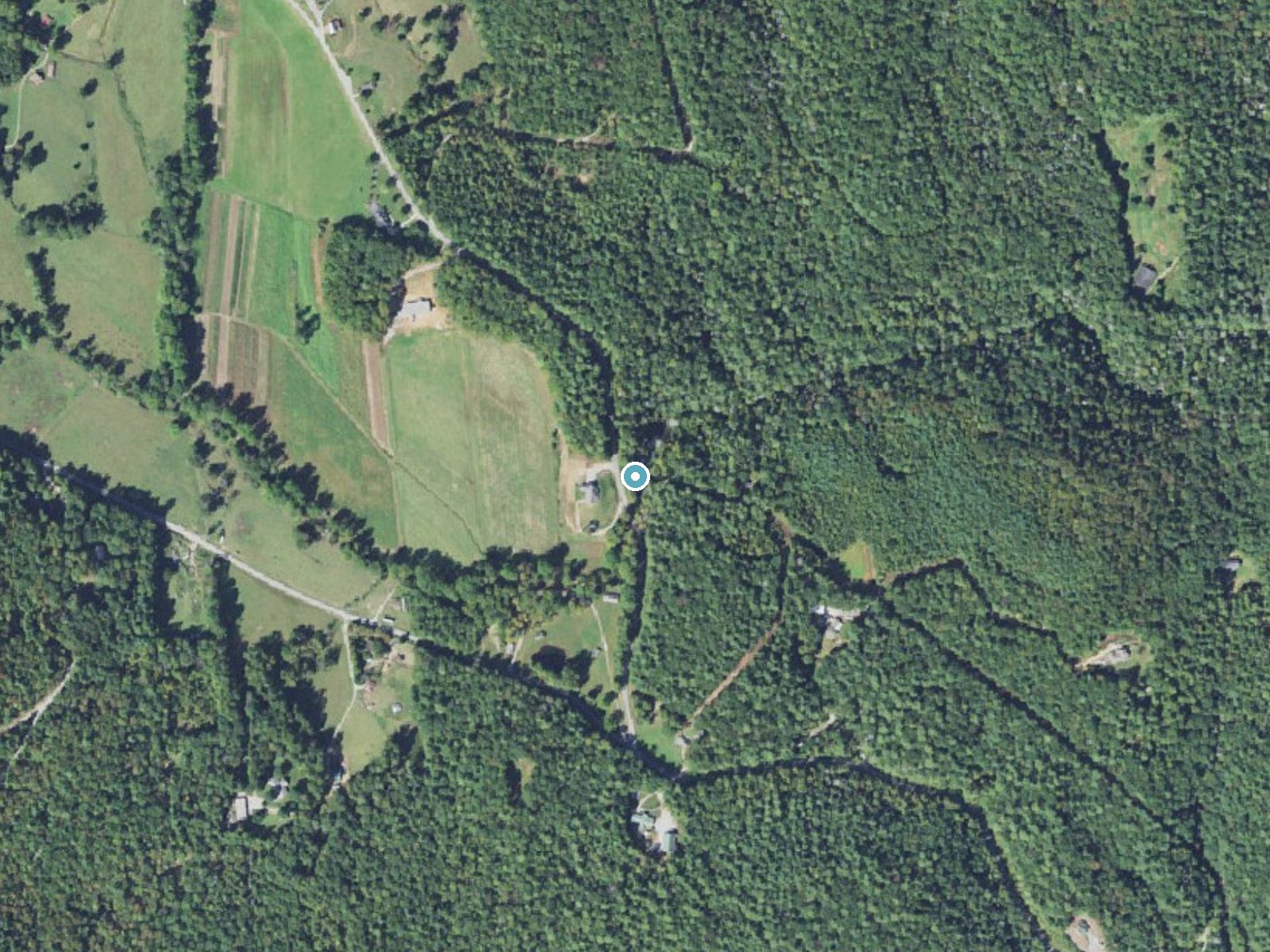 Aerial photo of the same ground around Rock Creek Falls near The Cliffs Valley, North Carolina, for comparison with the lidar view