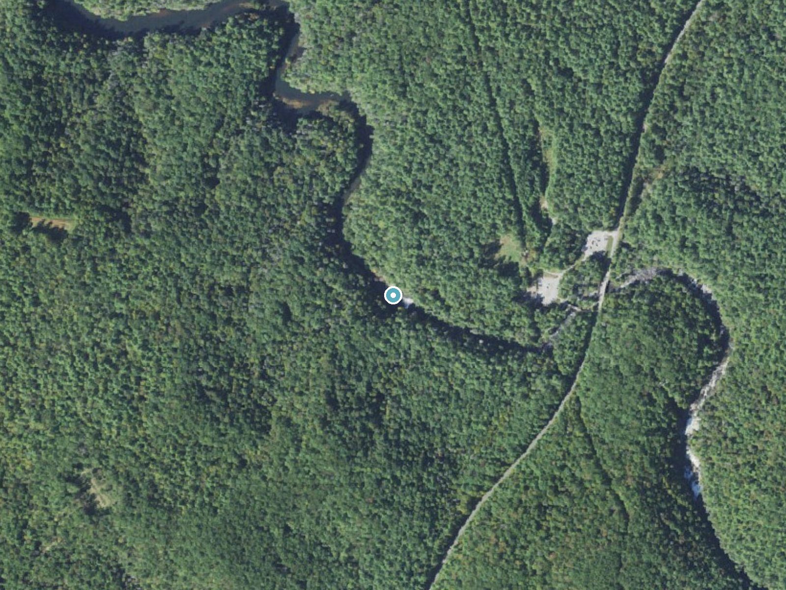 Aerial photo of the same ground around Hooker Falls near Caesars Head, North Carolina, for comparison with the lidar view