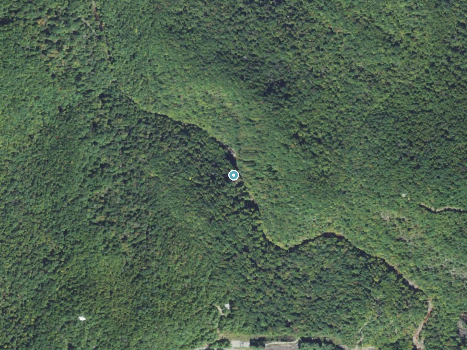 Aerial photo of the same ground around High Falls near Glenville, North Carolina, for comparison with the lidar view
