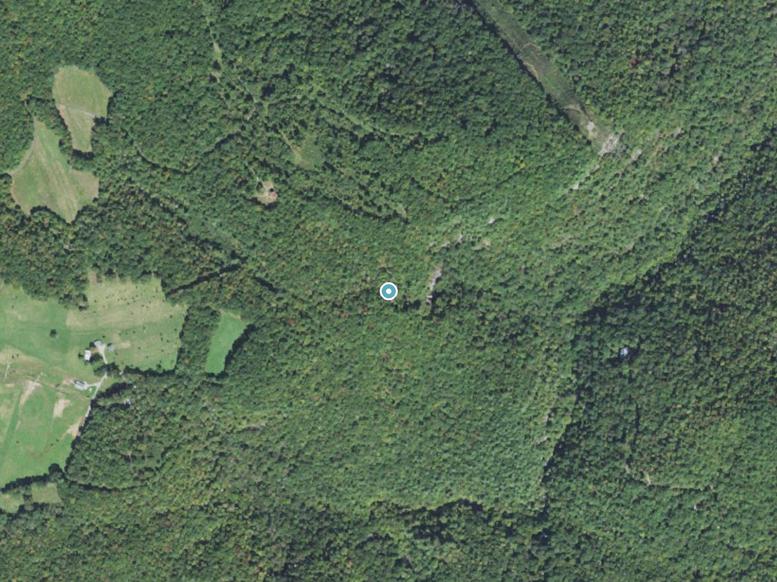 Aerial photo of the same ground around Slatten Falls near Glenville, North Carolina, for comparison with the lidar view