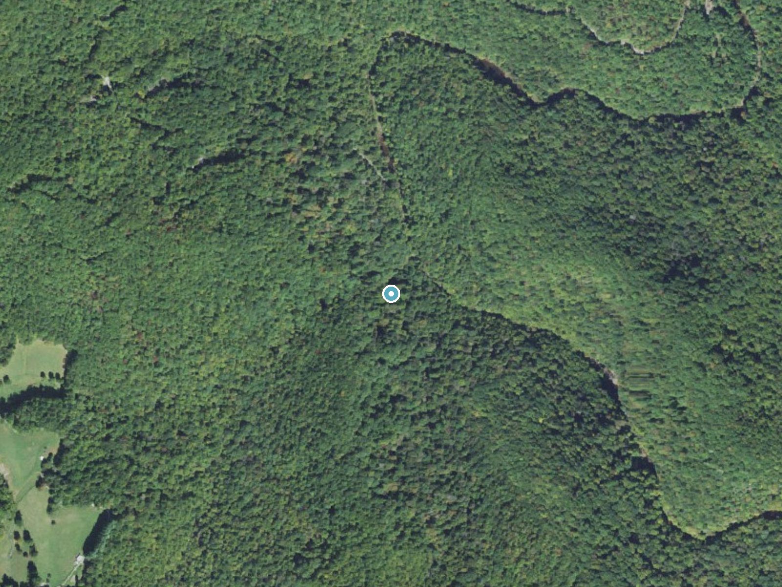 Aerial photo of the same ground around Thurston Hatcher Falls near Glenville, North Carolina, for comparison with the lidar view