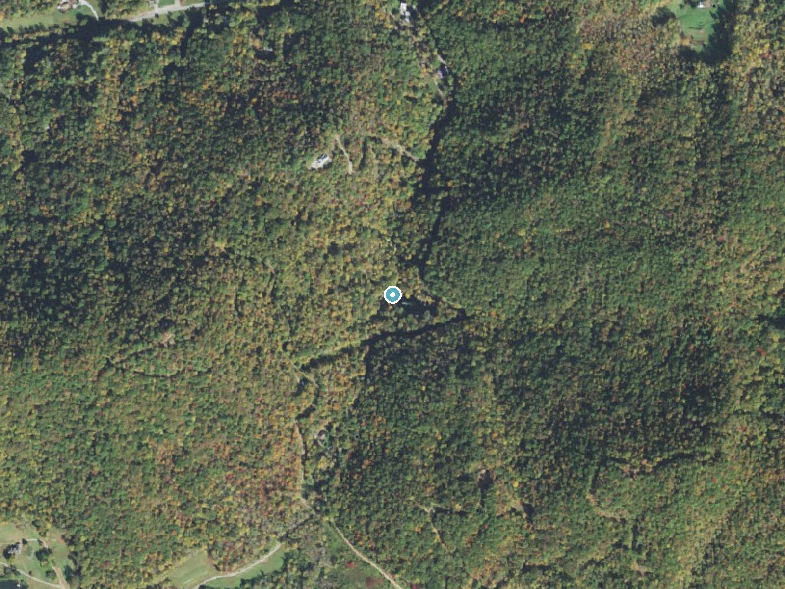 Aerial photo of the same ground around Burningtown Falls near Franklin, North Carolina, for comparison with the lidar view