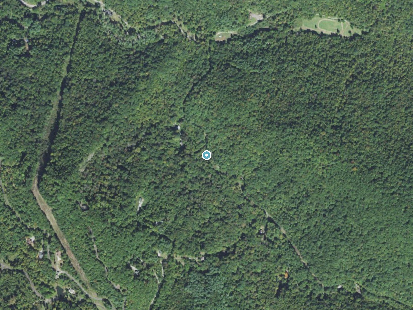 Aerial photo of the same ground around Onion Cliff Falls near Glenville, North Carolina, for comparison with the lidar view