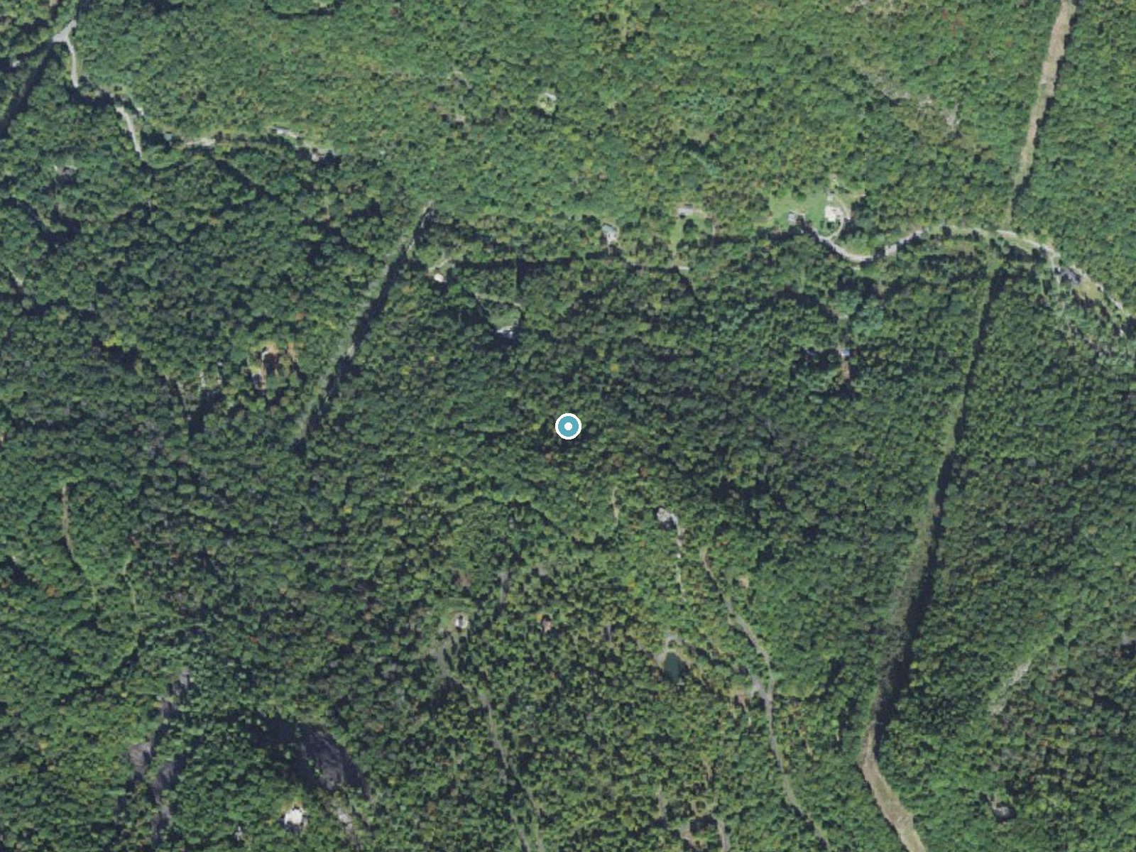 Aerial photo of the same ground around Betsy Falls near Glenville, North Carolina, for comparison with the lidar view