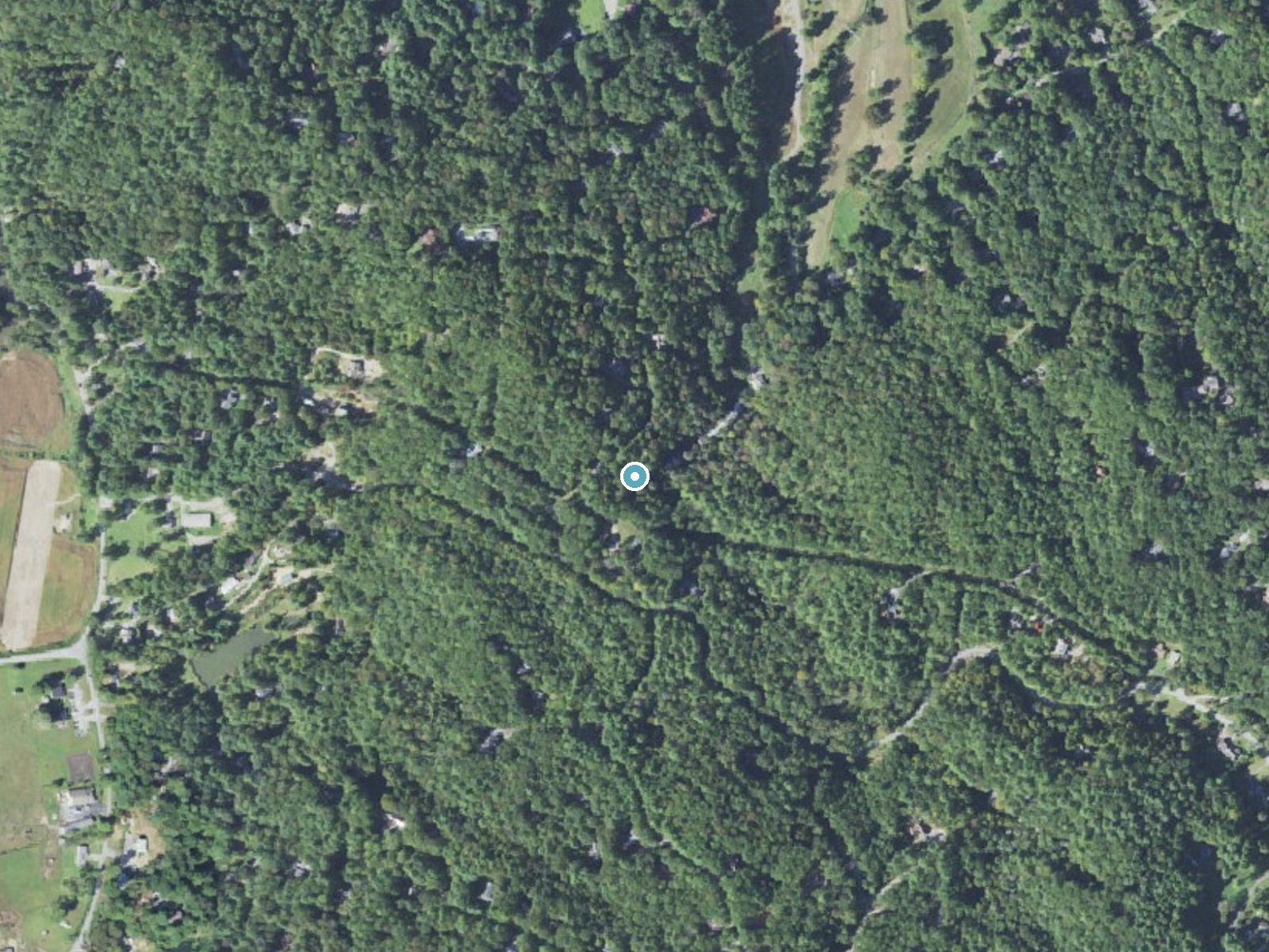 Aerial photo of the same ground around Glencannon Falls near Brevard, North Carolina, for comparison with the lidar view