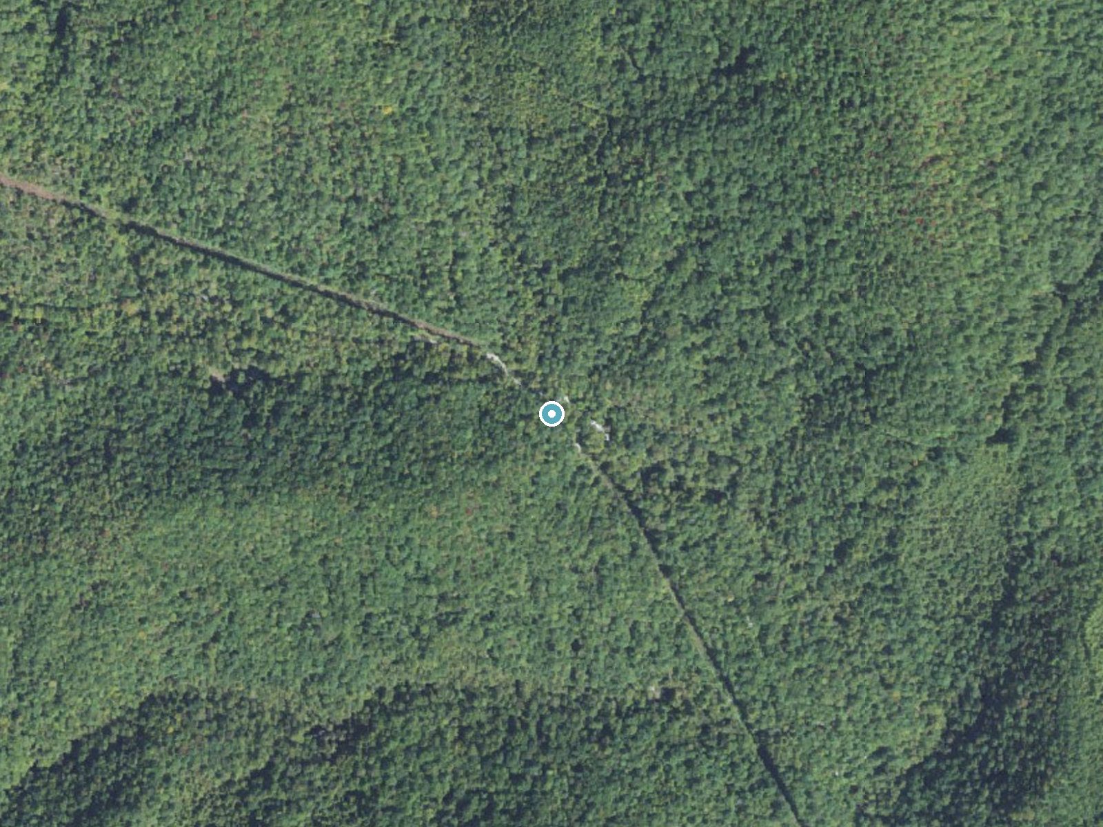 Aerial photo of the same ground around Catheys Creek Falls near Brevard, North Carolina, for comparison with the lidar view